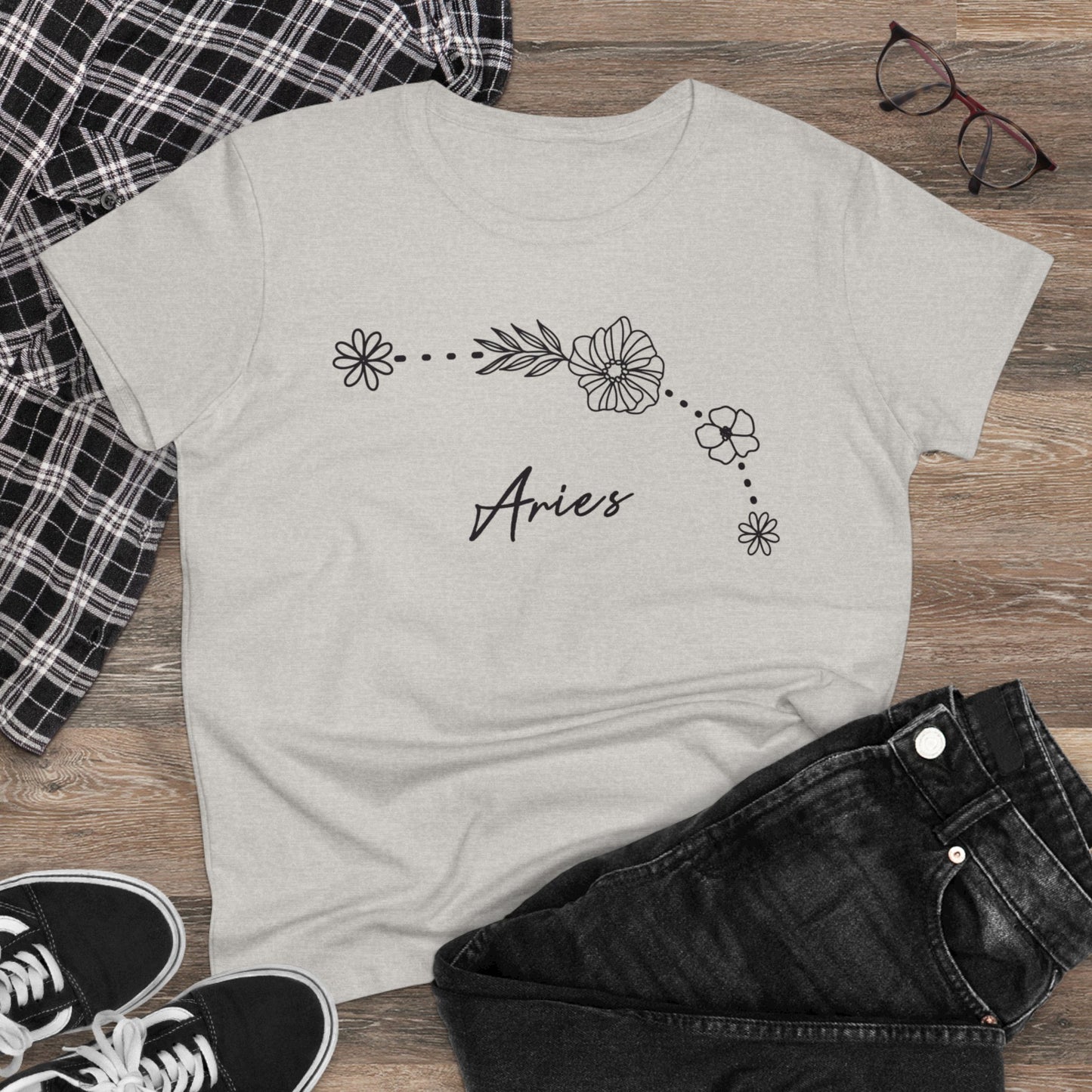 Flower Constellation - Aries - Astrology - Women's Midweight Cotton Tee