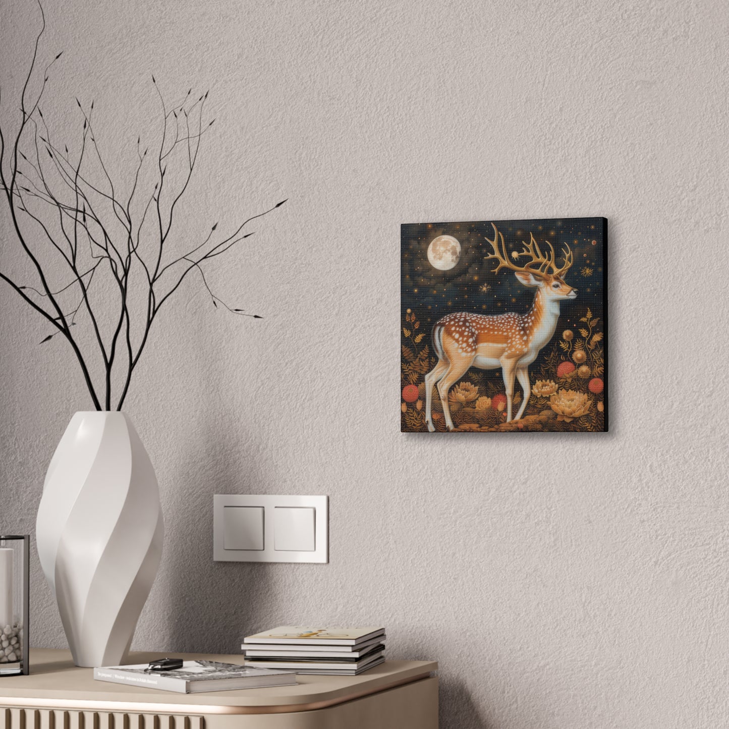 Deer and Moon - Canvas Stretched, 0.75"