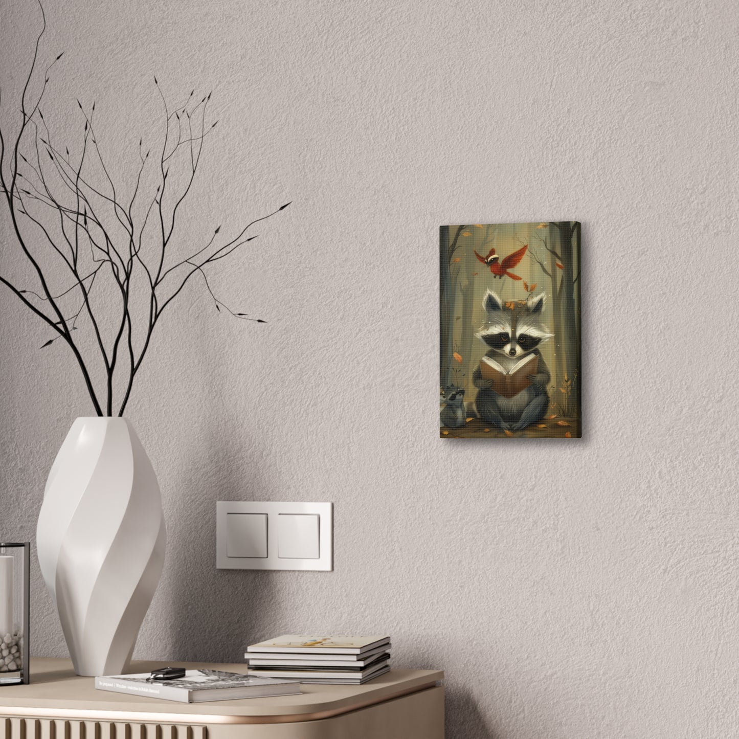 Reading Raccoon - Canvas Stretched, 0.75"