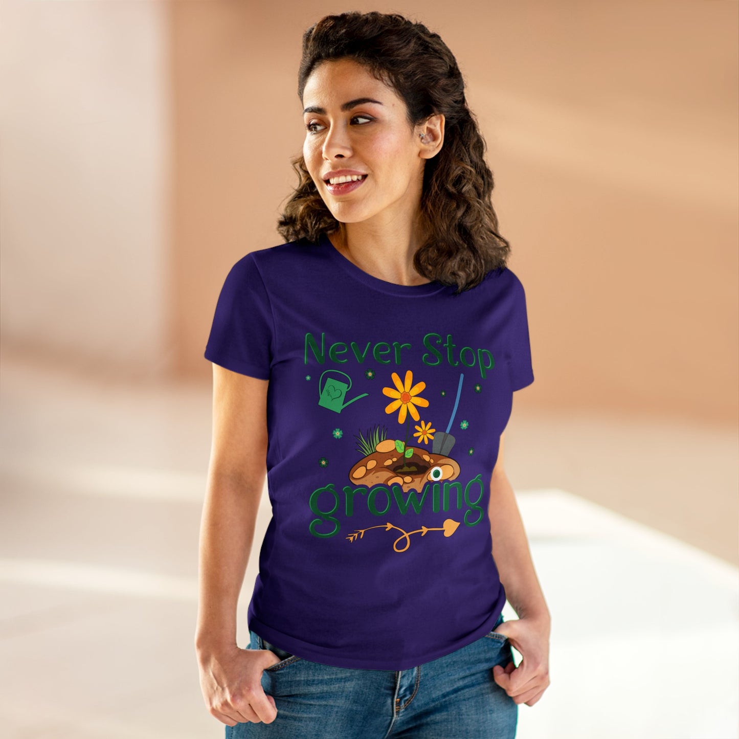 Never Stop Growing - Gardening - Women's Midweight Cotton Tee