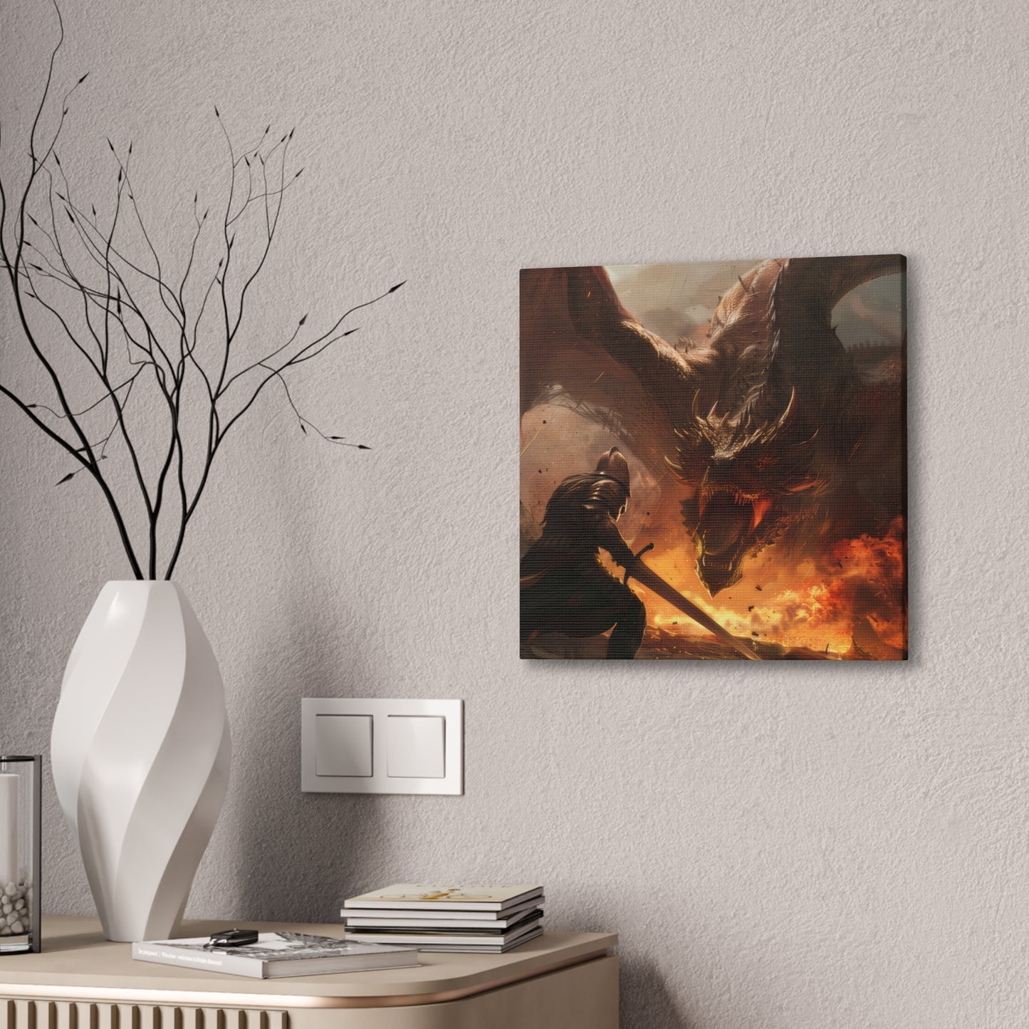 Fighter and Dragon - Canvas Stretched, 0.75"