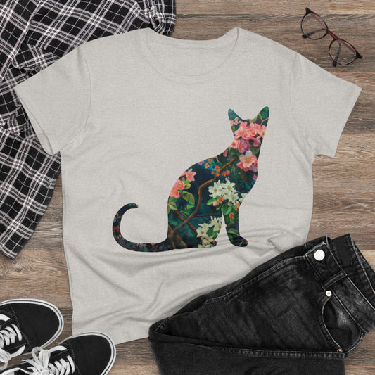 Flowery Cat - Women's Midweight Cotton Tee