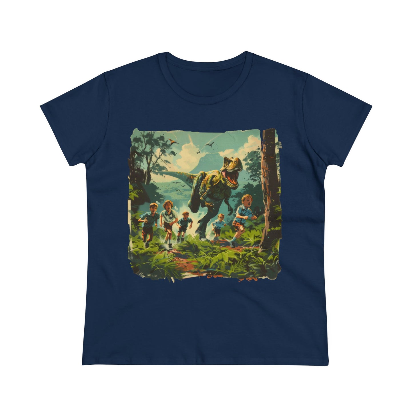 Dinosaur Chase - Women's Midweight Cotton Tee