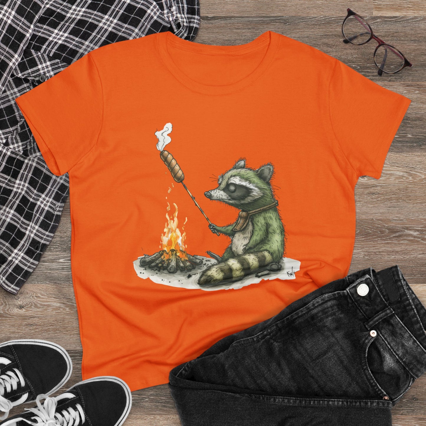 Raccoon Campfire - Women's Midweight Cotton Tee