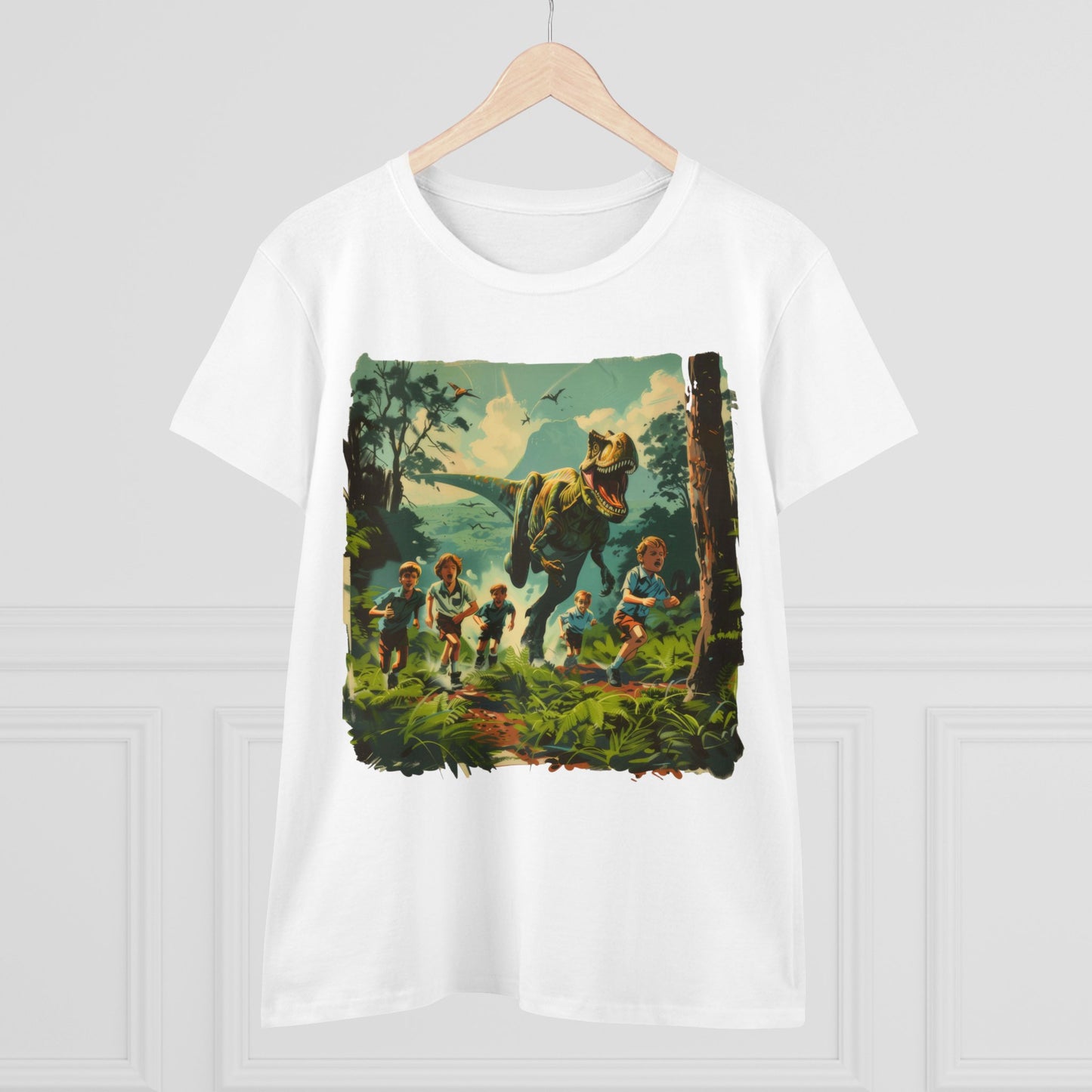 Dinosaur Chase - Women's Midweight Cotton Tee