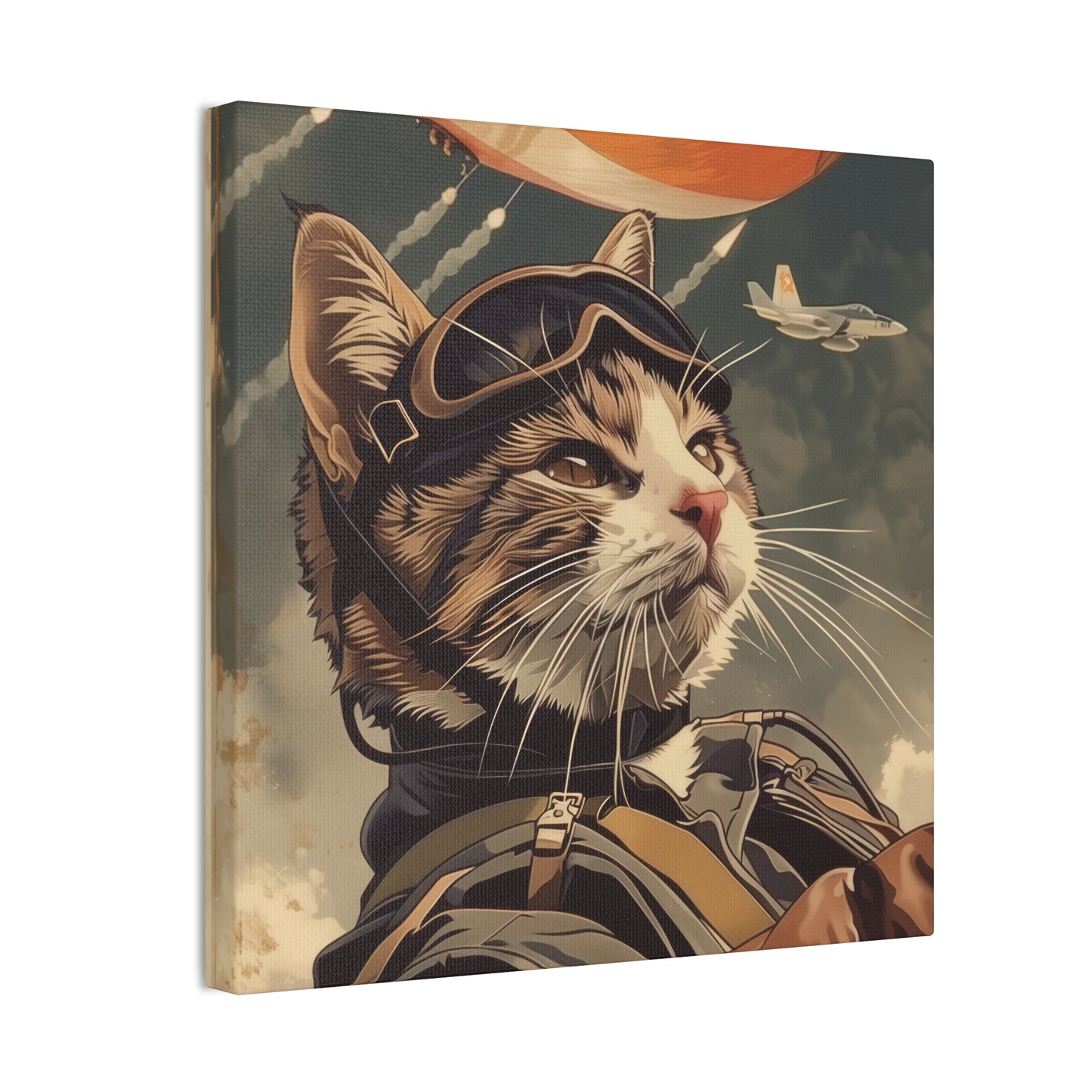 Kitty Fighter Pilot - Canvas Stretched, 0.75"