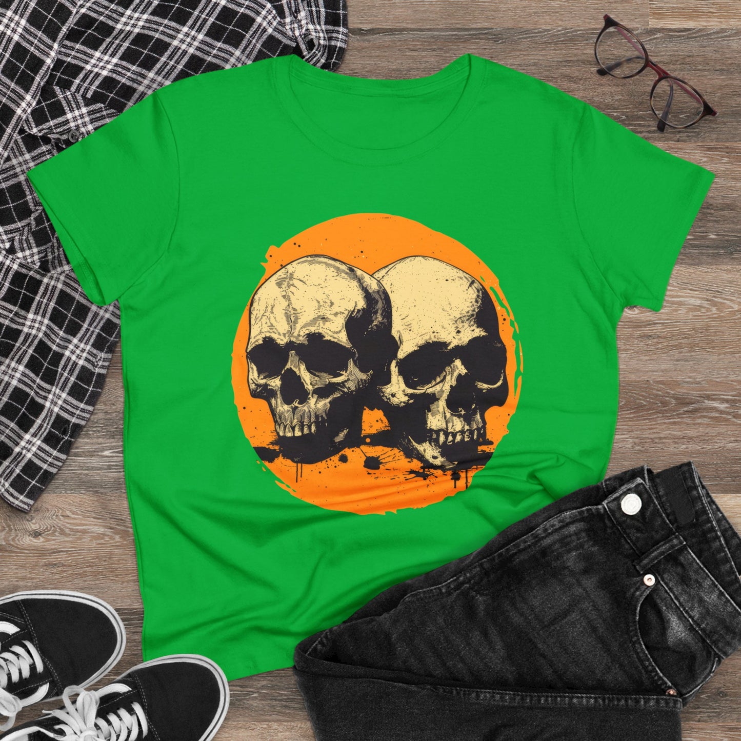 Skulls on Orange - Women's Midweight Cotton Tee