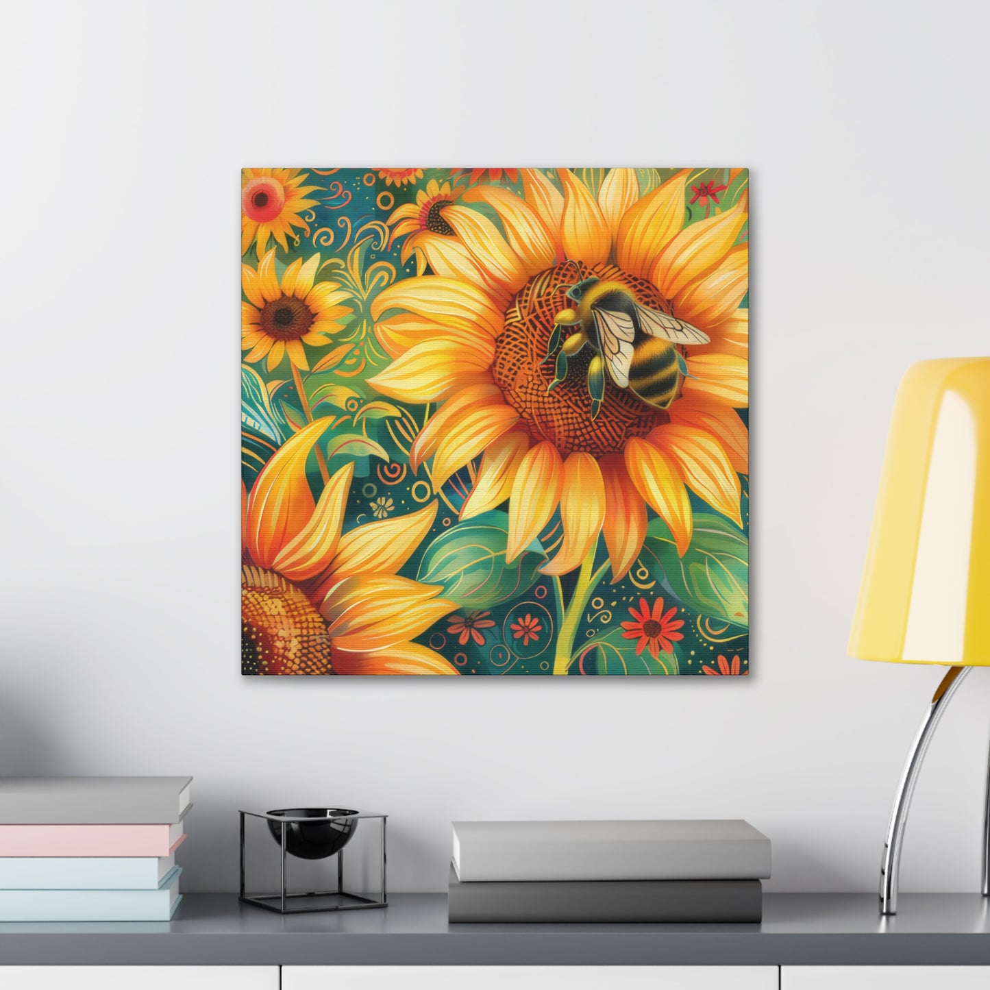 Sunflower and Bee - Canvas Stretched, 0.75"