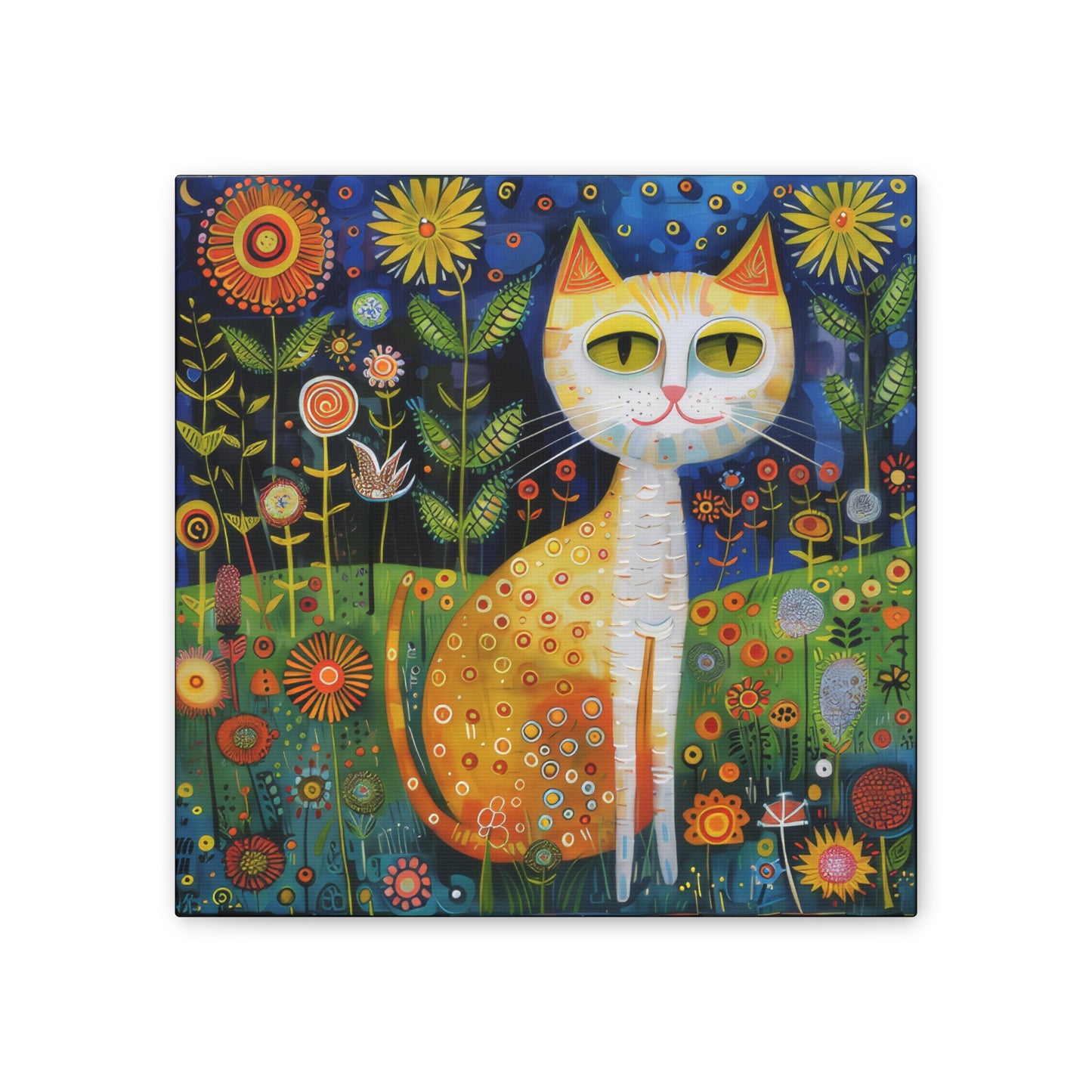 Folk Art Kitty - Canvas Stretched, 0.75" - Canvas Stretched, 0.75"