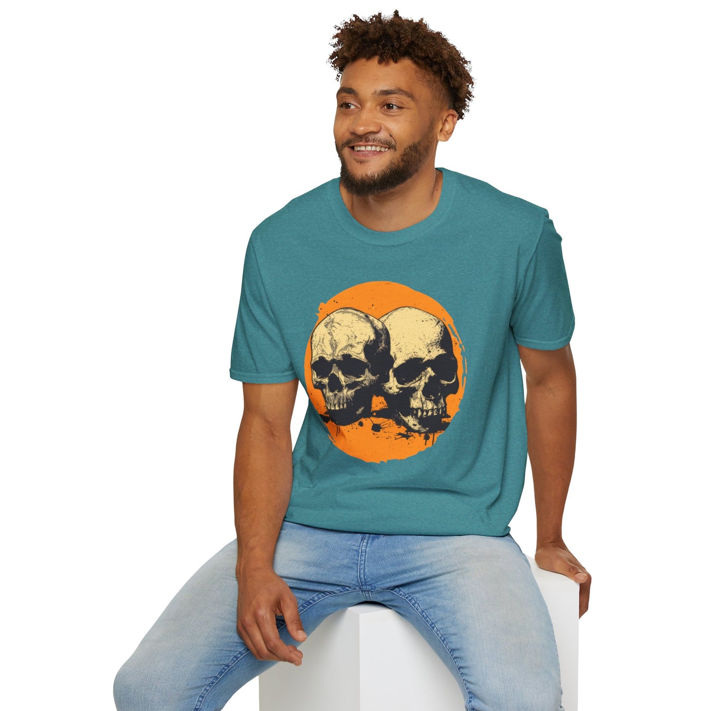 Skulls on Orange - Unisex Softstyle T-Shirt