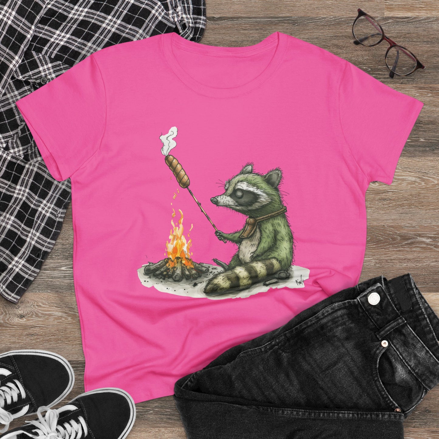 Raccoon Campfire - Women's Midweight Cotton Tee