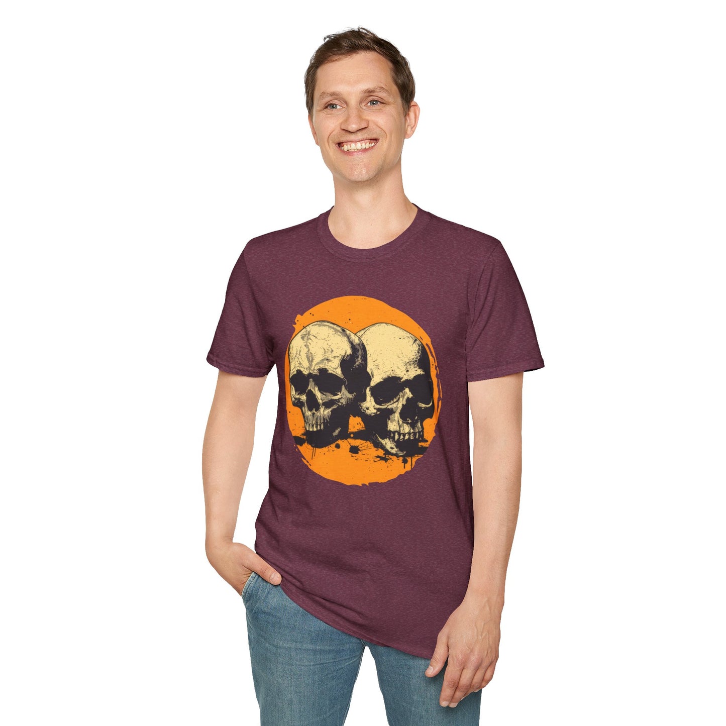 Skulls on Orange - Unisex Softstyle T-Shirt