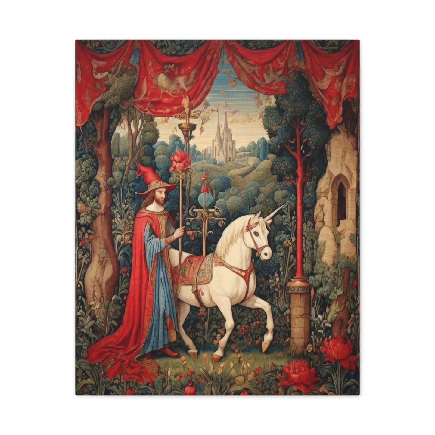 Mage and the Unicorn Tapestry - Canvas Stretched, 0.75"