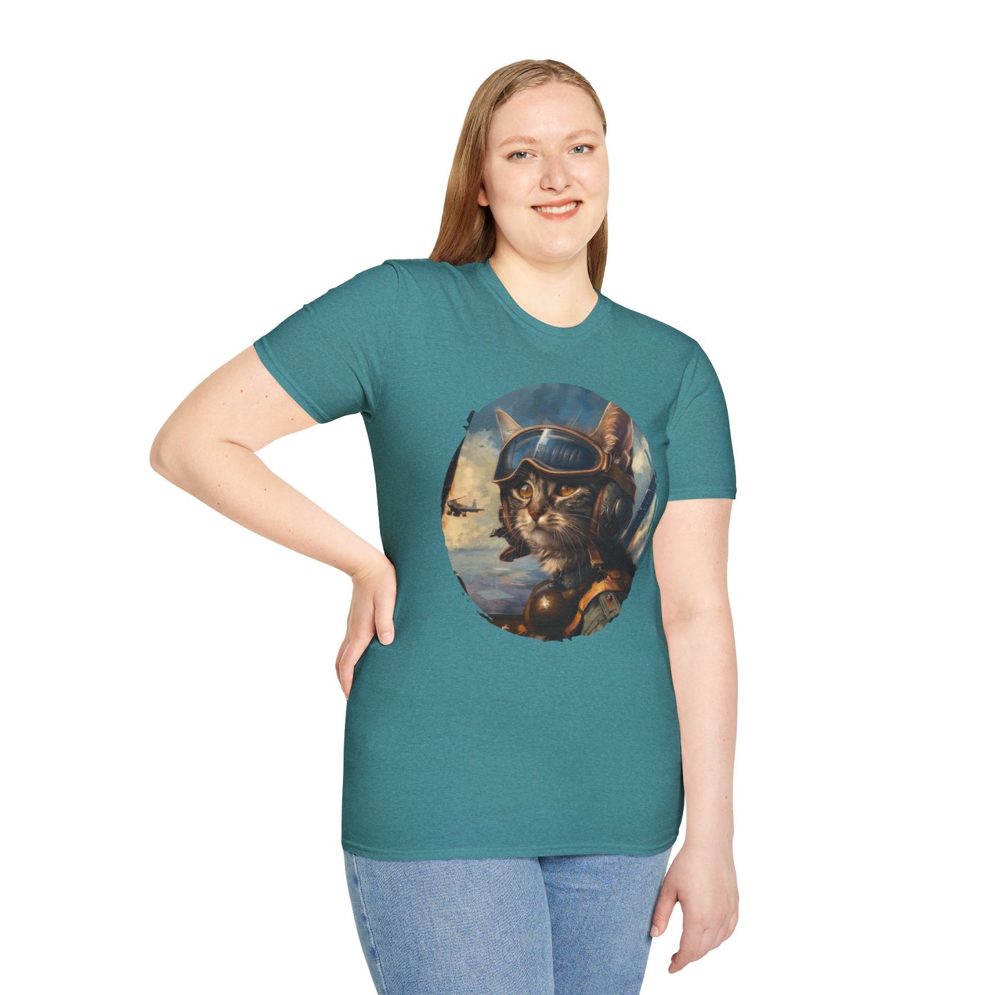 Cat Fighter Pilot - Unisex Softstyle T-Shirt