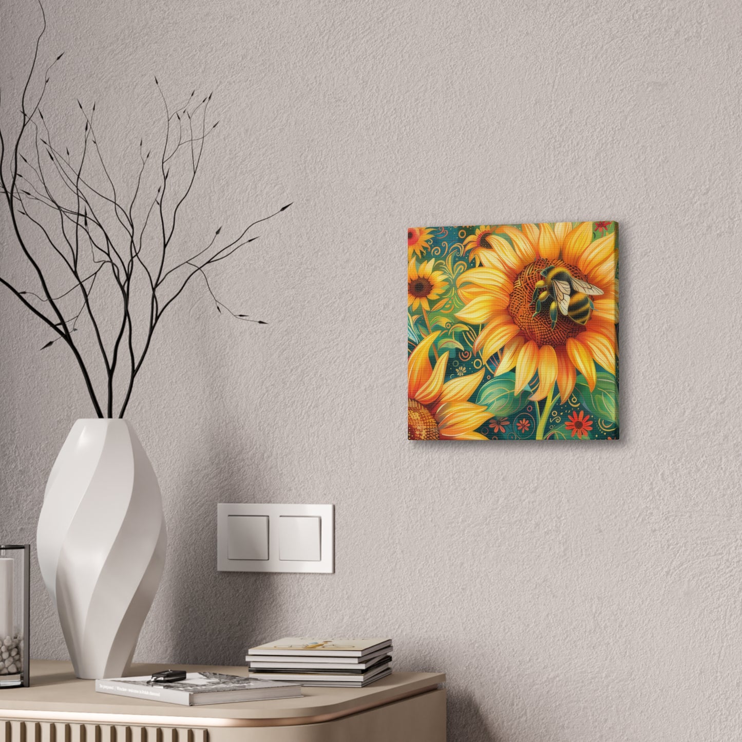 Sunflower and Bee - Canvas Stretched, 0.75"