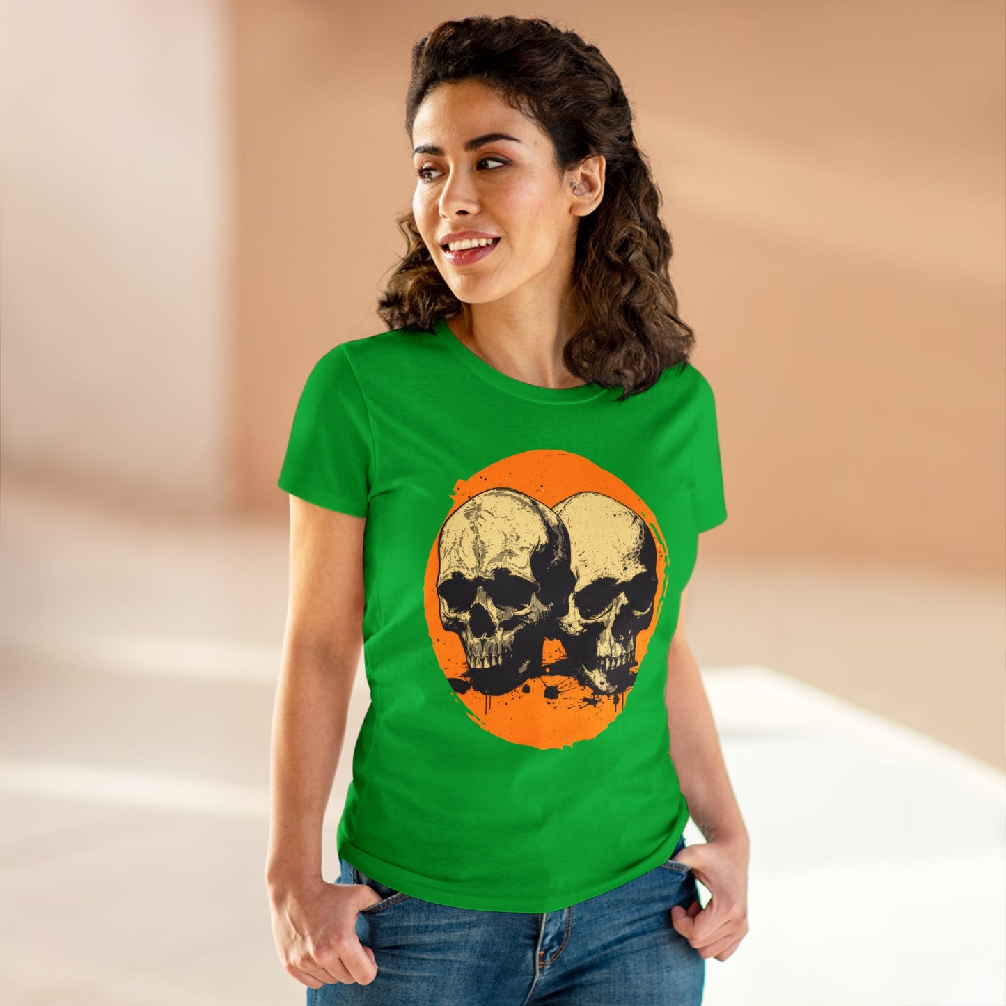 Skulls on Orange - Women's Midweight Cotton Tee