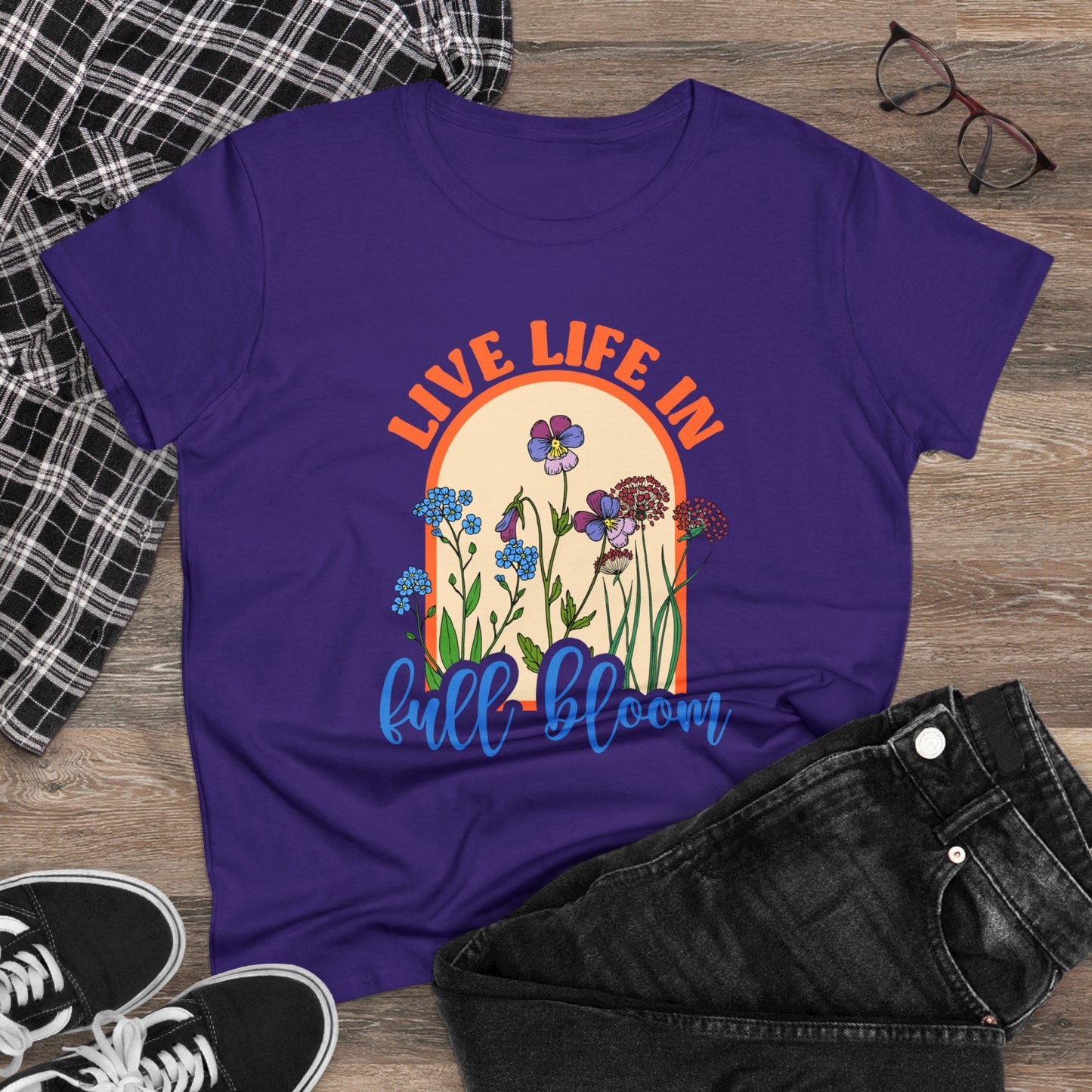 Live Life in Full Bloom - Gardening - Women's Midweight Cotton Tee