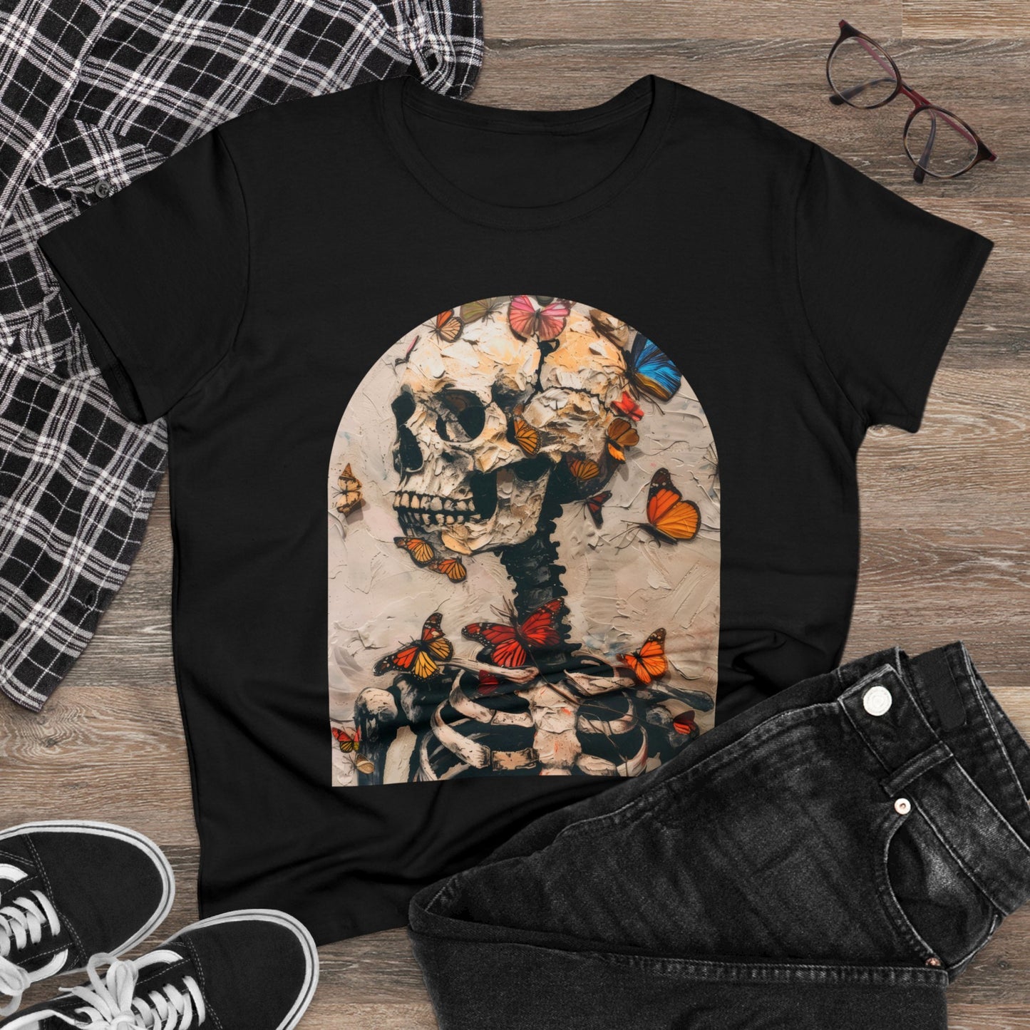 Skeleton and Butterflies - Women's Midweight Cotton Tee