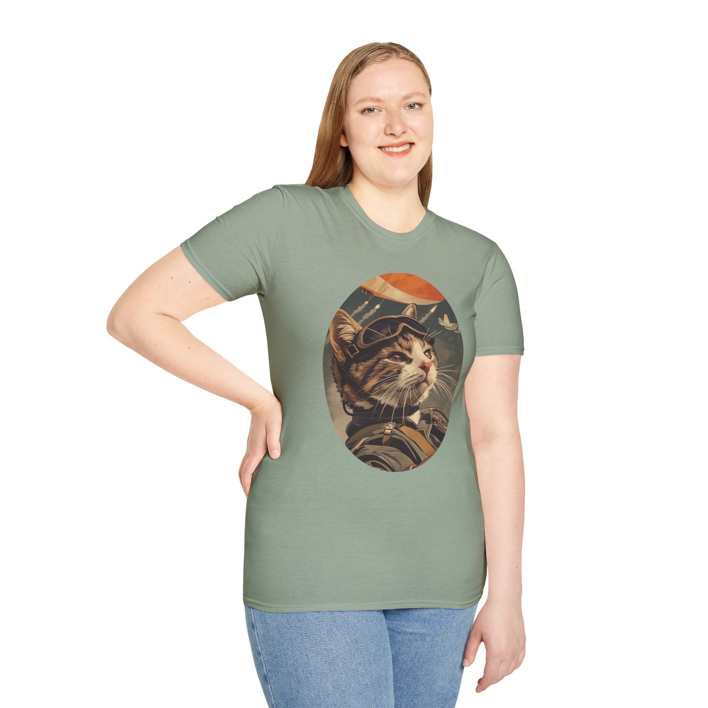 Cat Fighter Pilot - Unisex Softstyle T-Shirt