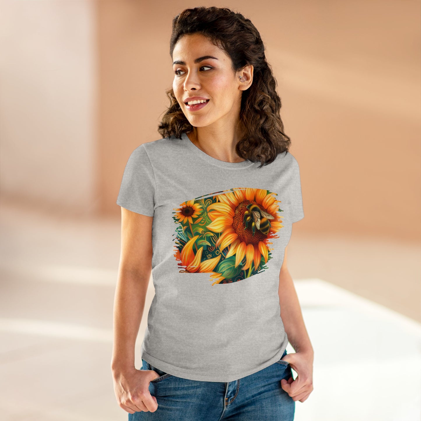 Sunflowers and Bee - Women's Midweight Cotton Tee