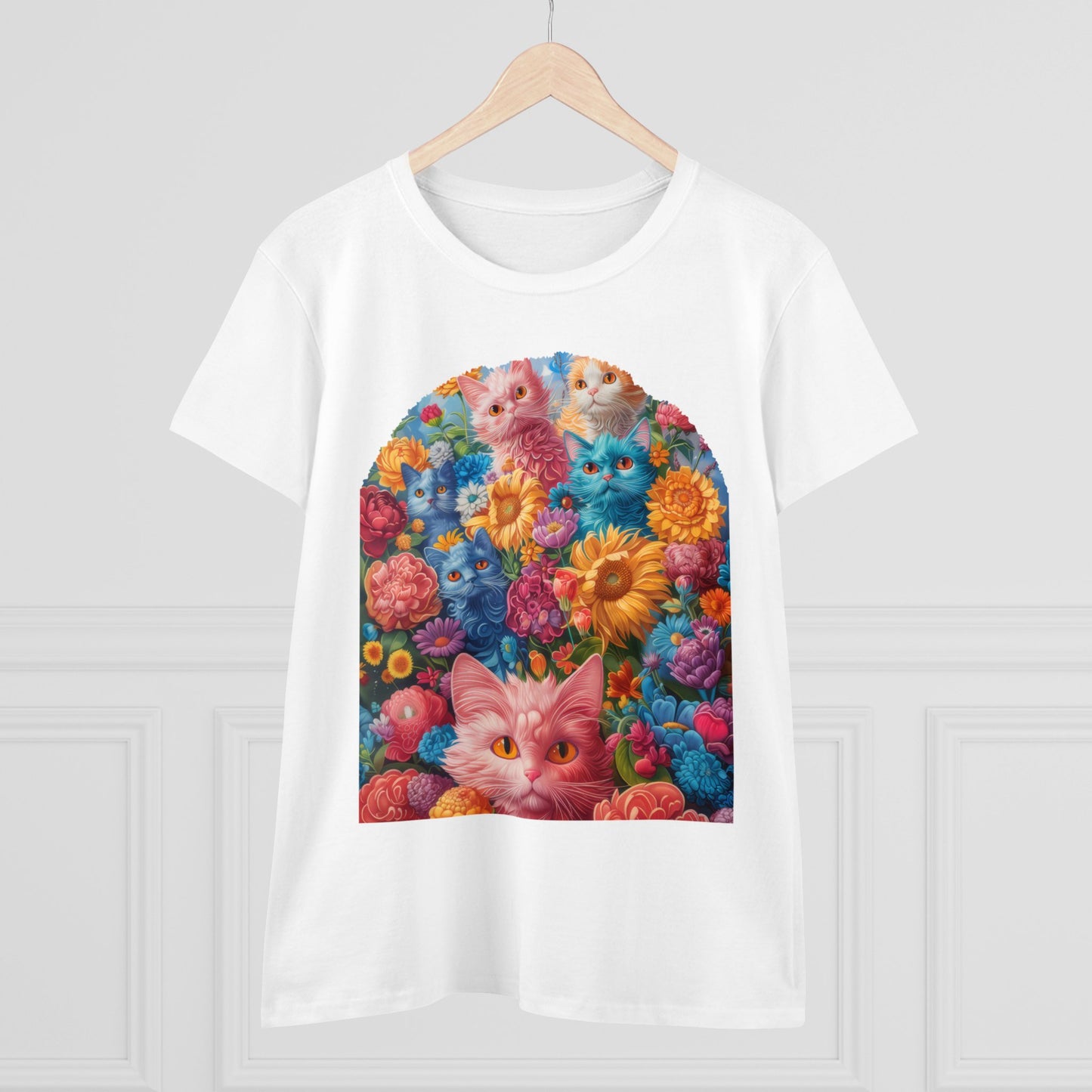 Cats and Flowers - Women's Midweight Cotton Tee