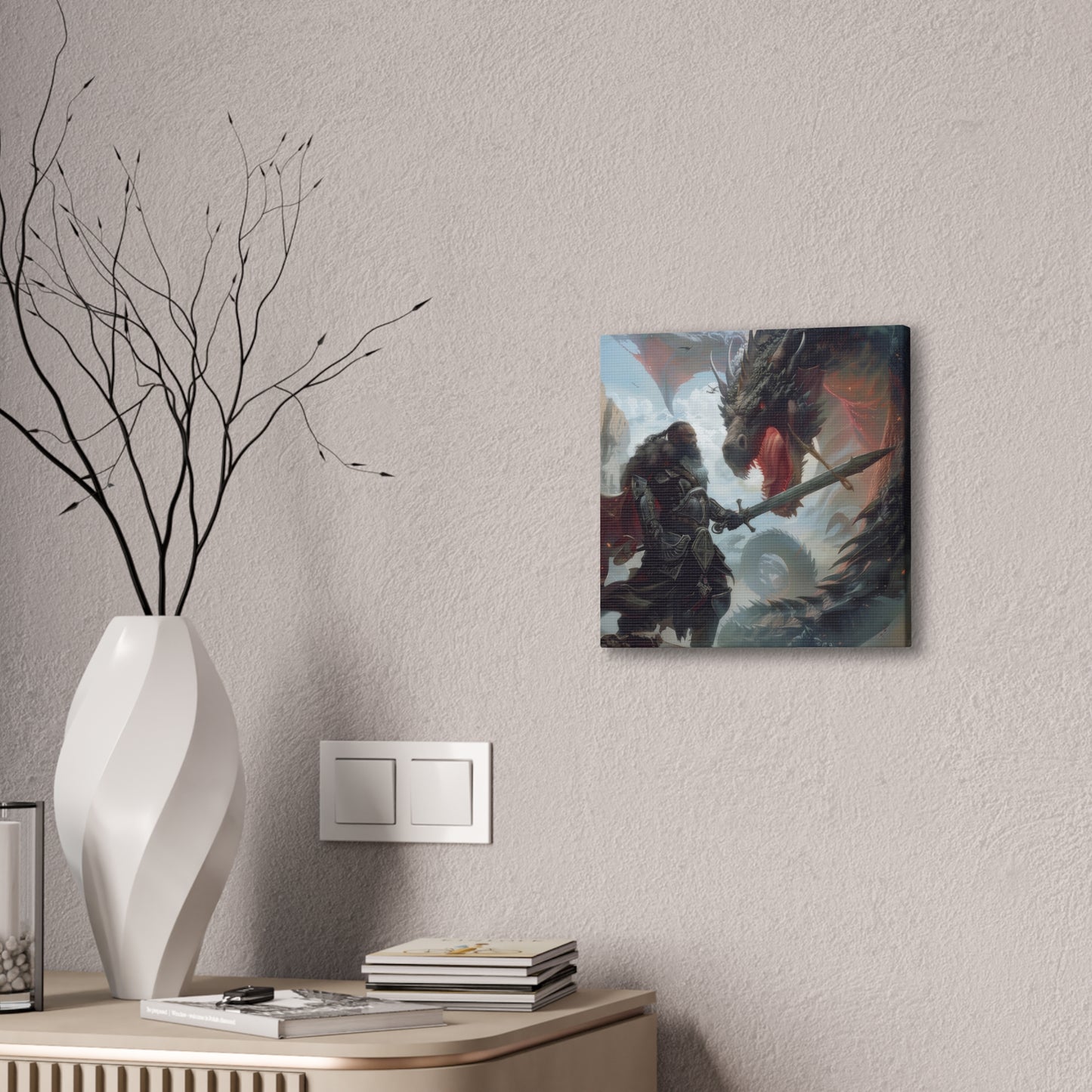 Fighter and Dragon - Canvas Stretched, 0.75"