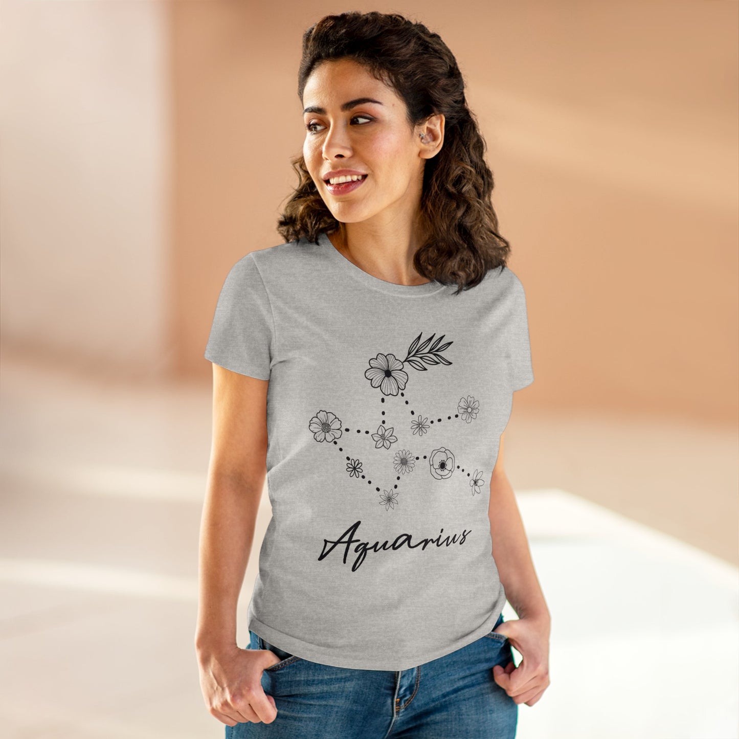 Flower Constellation - Aquarius - Astrology - Women's Midweight Cotton Tee