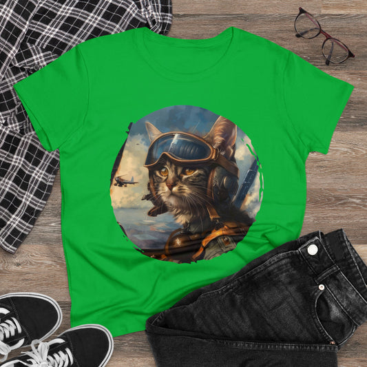 Fighter Pilot Kitty - Women's Midweight Cotton Tee