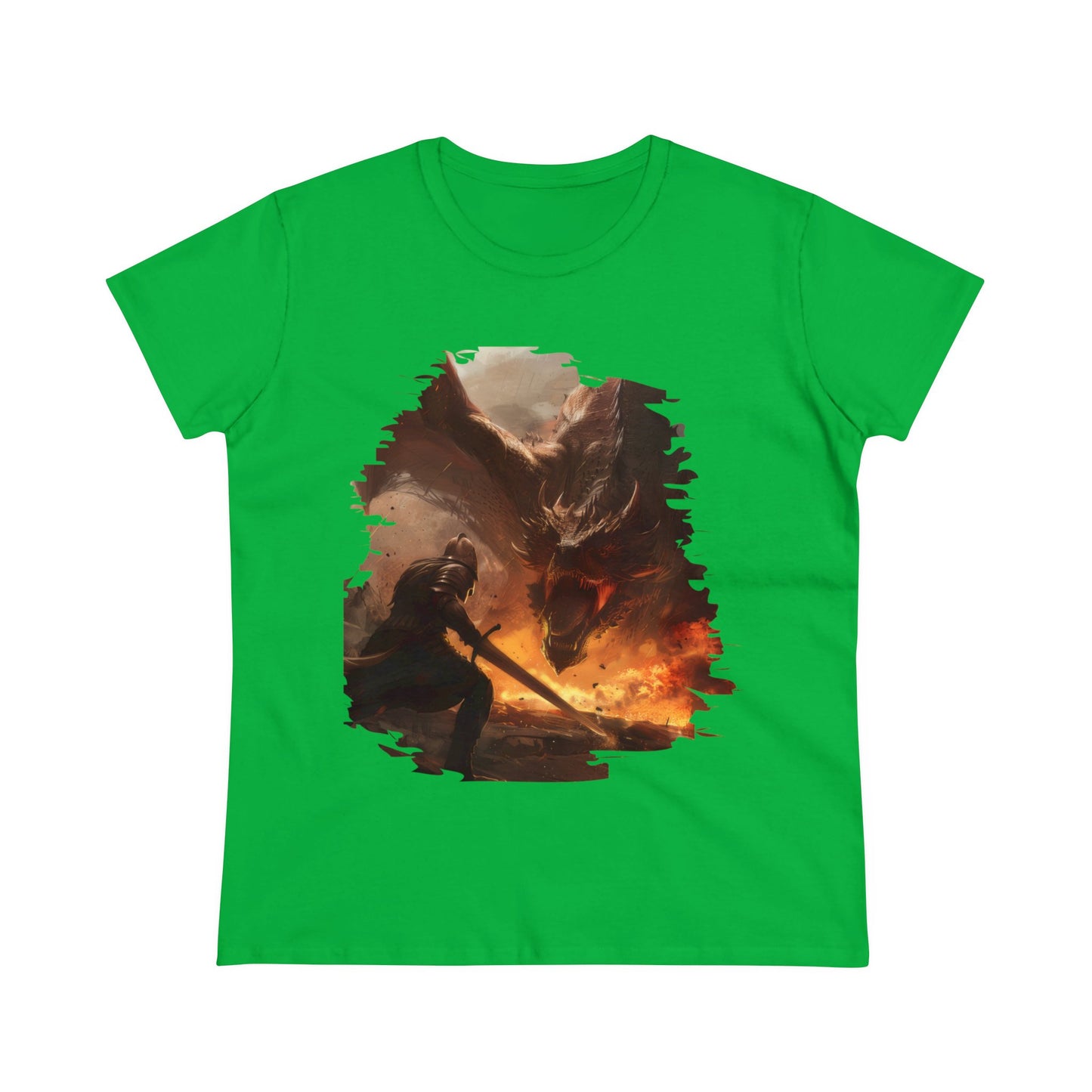 Fighter and Dragon - Fantasy - Women's Midweight Cotton Tee