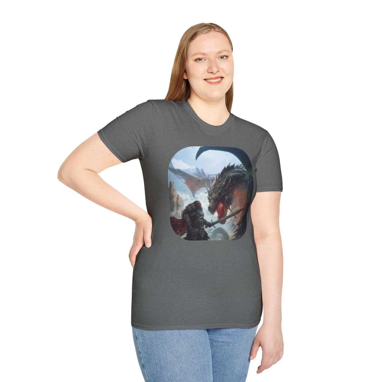 Fighter and Dragon - Unisex Softstyle T-Shirt