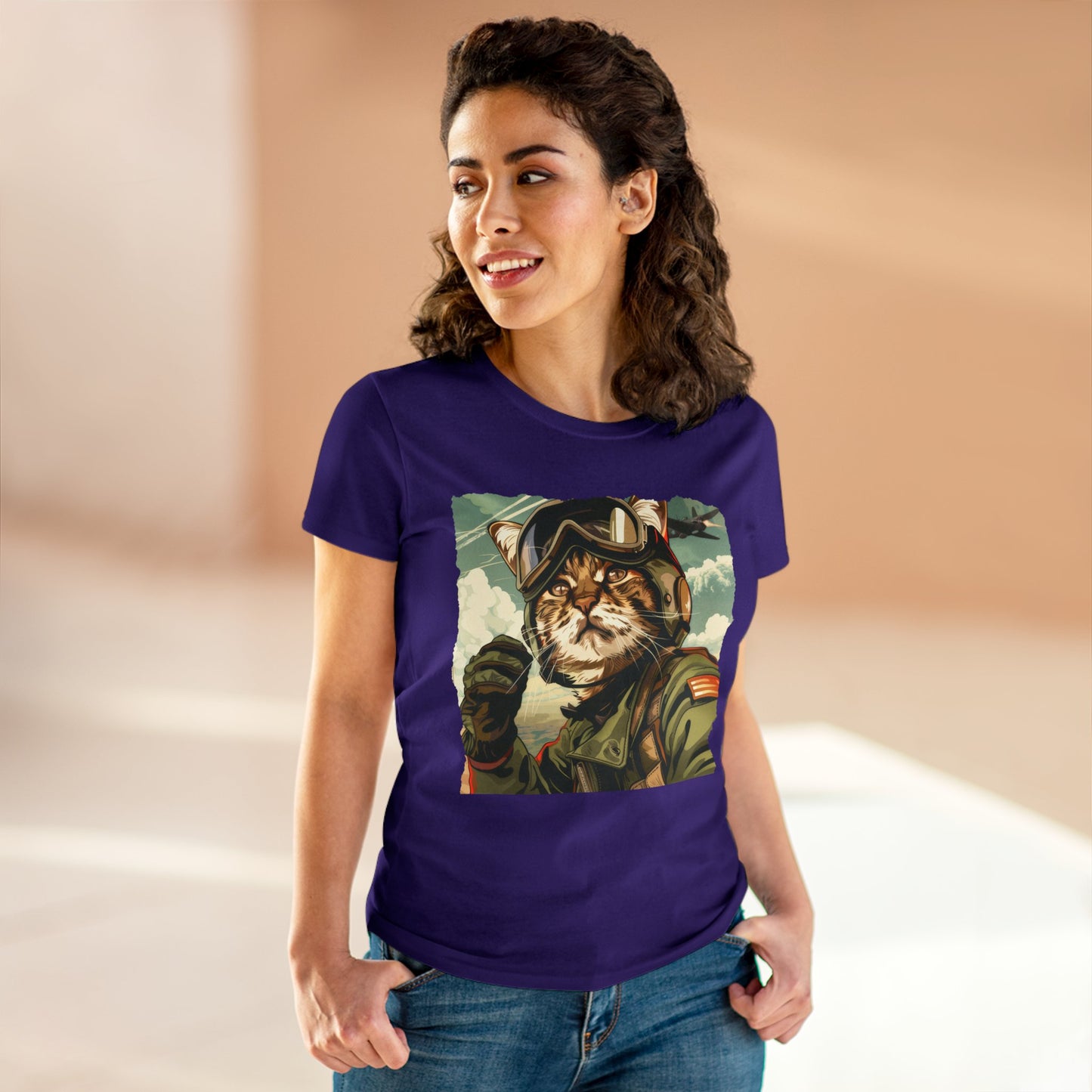 Kitty Fighter Pilot - Women's Midweight Cotton Tee