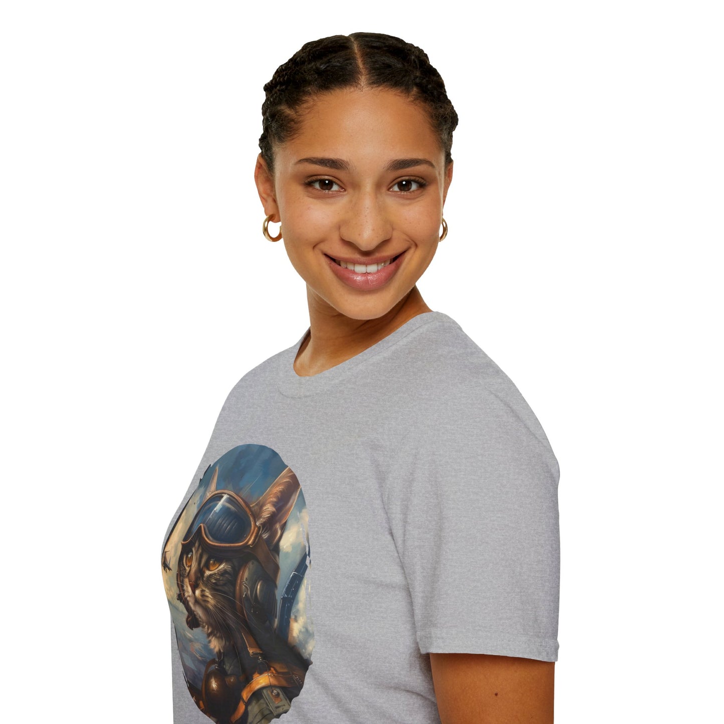 Cat Fighter Pilot - Unisex Softstyle T-Shirt