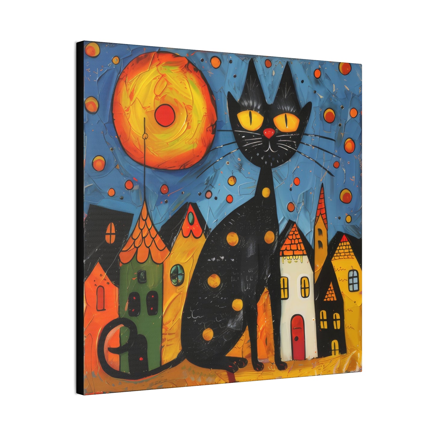 Folk Art Kitty - Canvas Stretched, 0.75" - Canvas Stretched, 0.75"