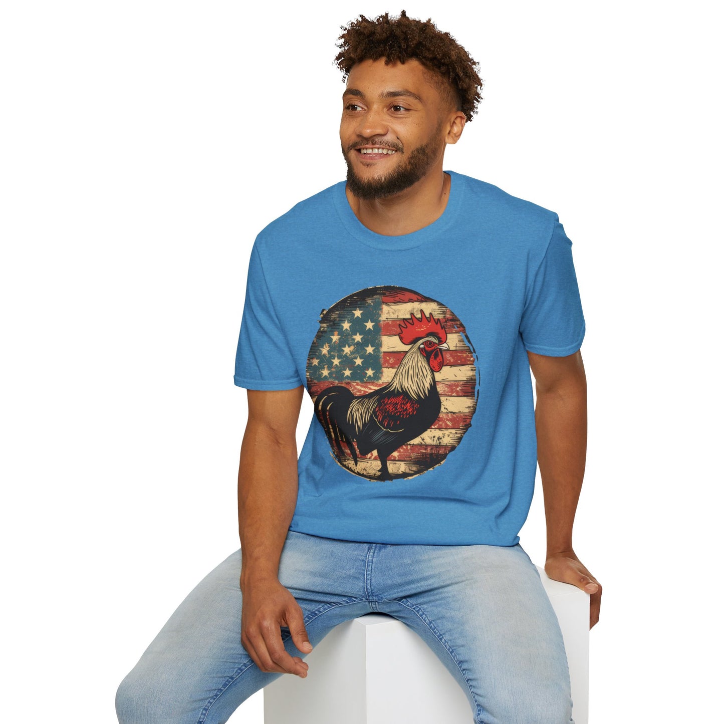 Rooster and Flag - Unisex Softstyle T-Shirt