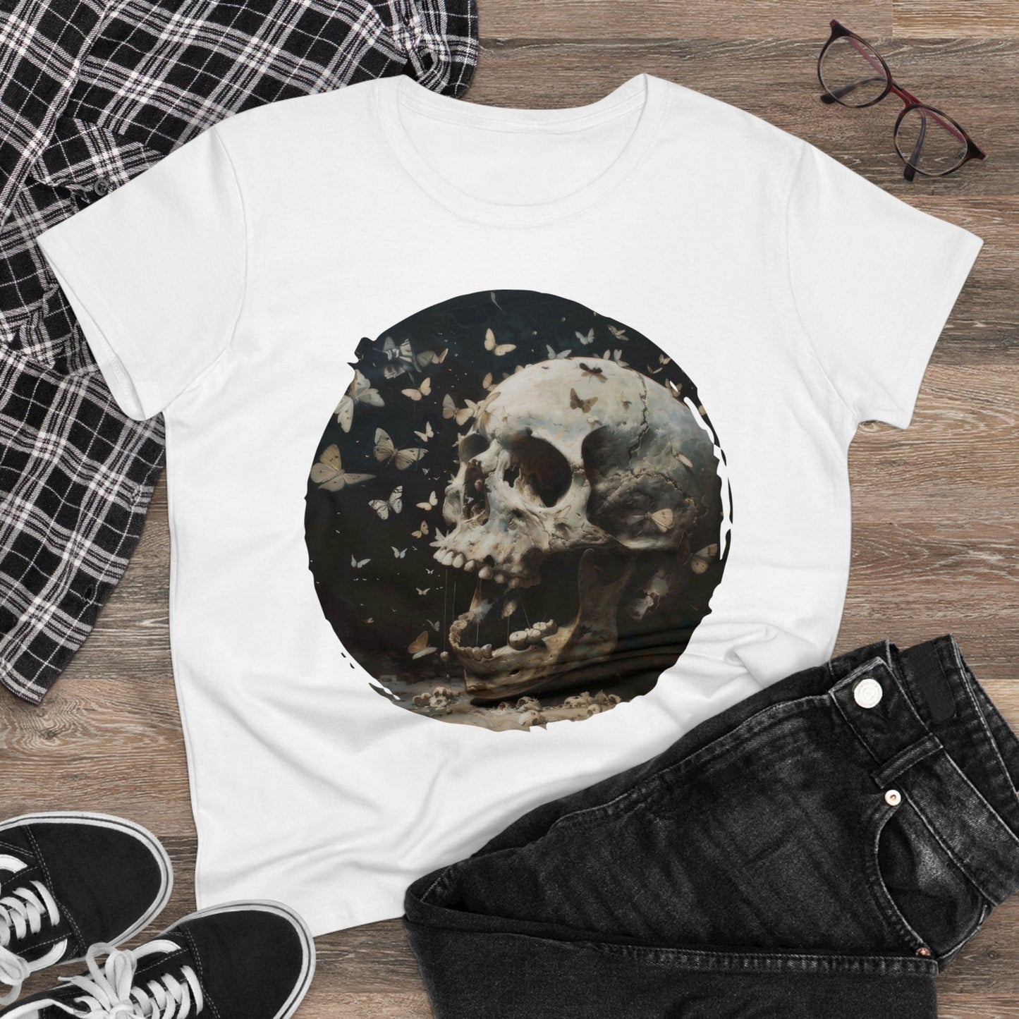 Skull and Butterflies - Women's Midweight Cotton Tee