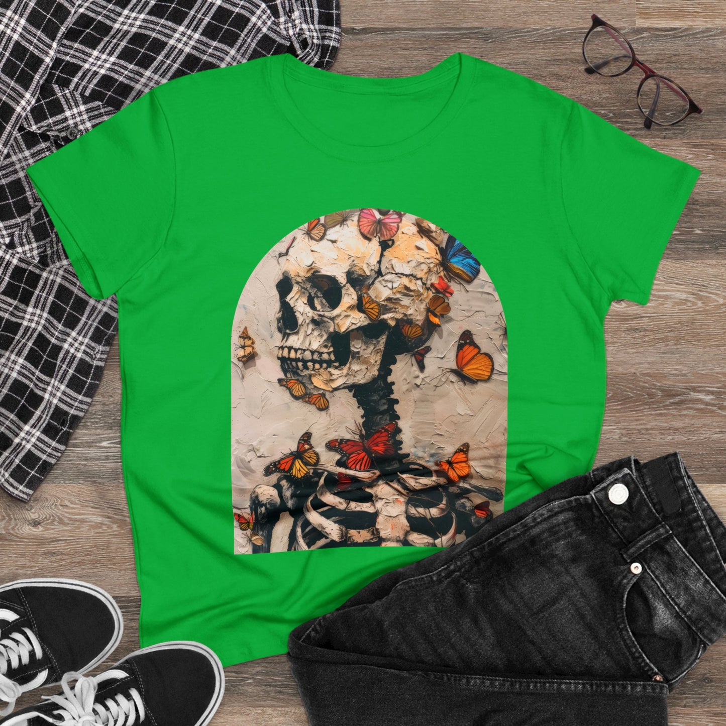 Skeleton and Butterflies - Women's Midweight Cotton Tee