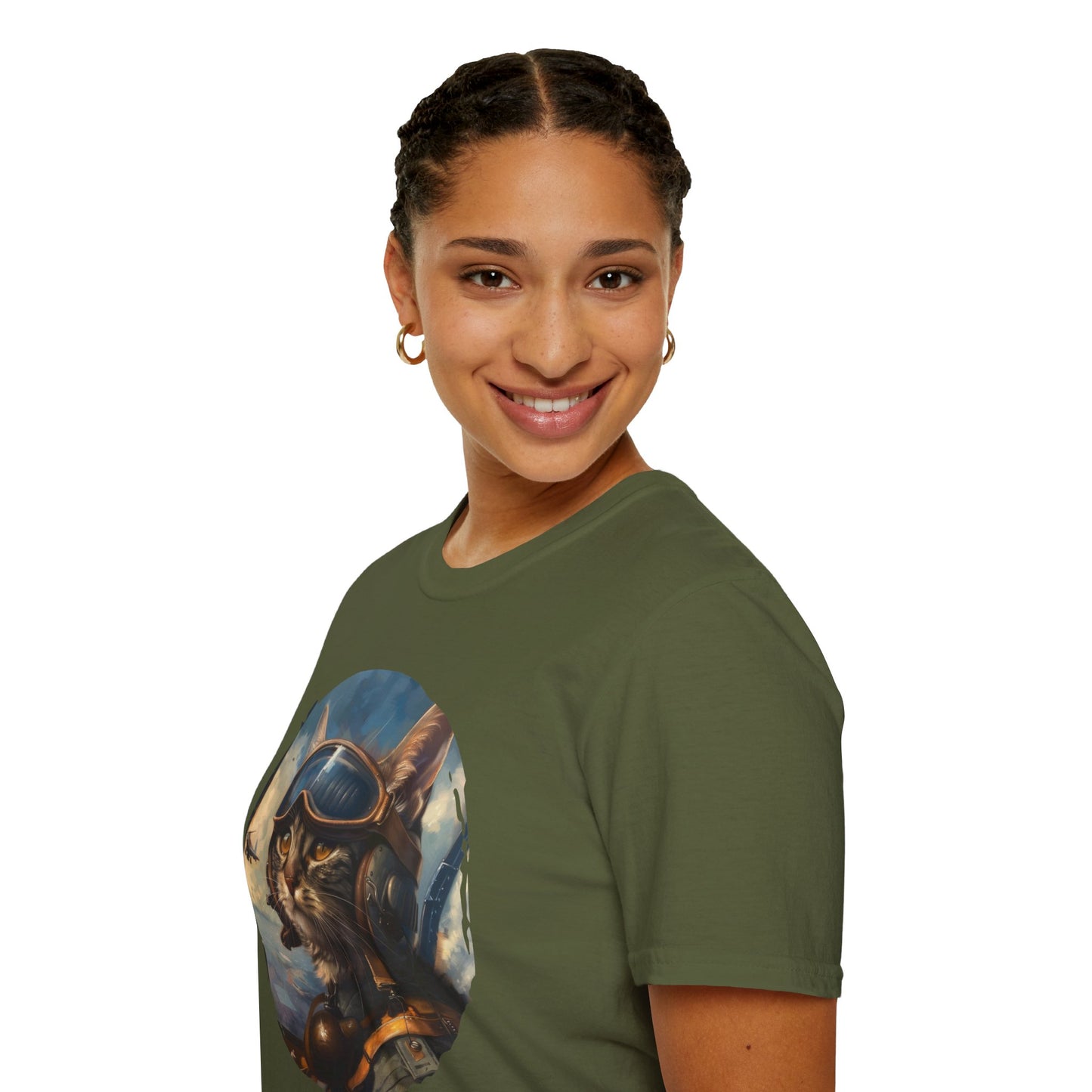 Cat Fighter Pilot - Unisex Softstyle T-Shirt