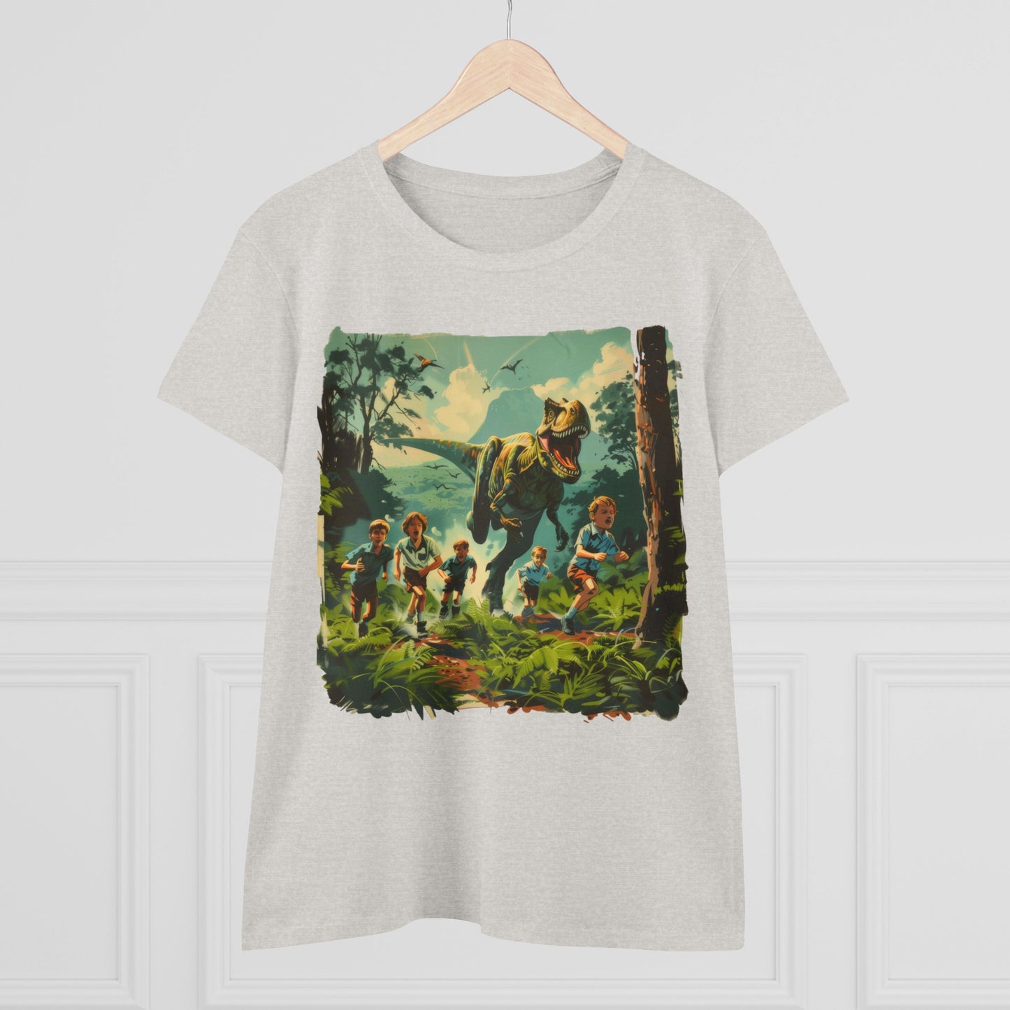 Dinosaur Chase - Women's Midweight Cotton Tee