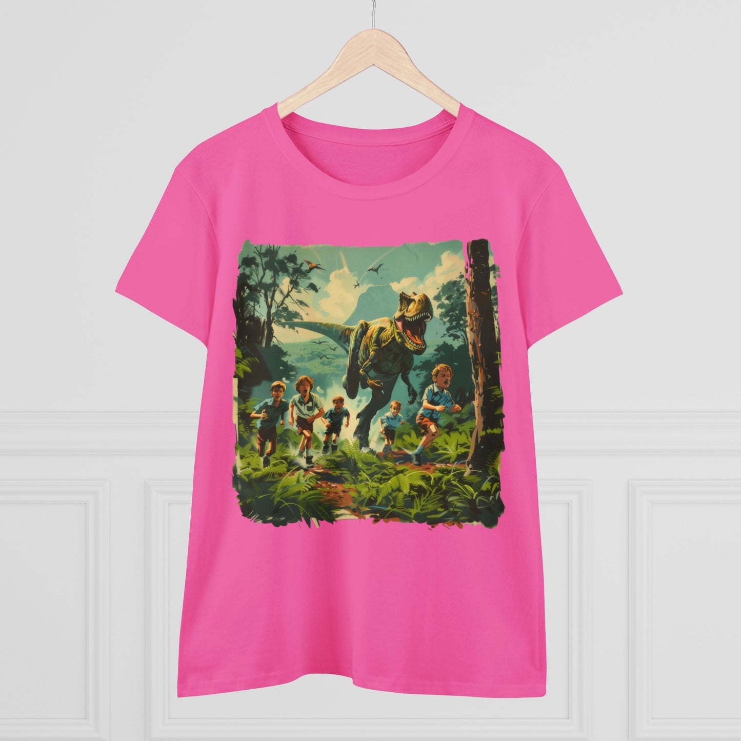 Dinosaur Chase - Women's Midweight Cotton Tee