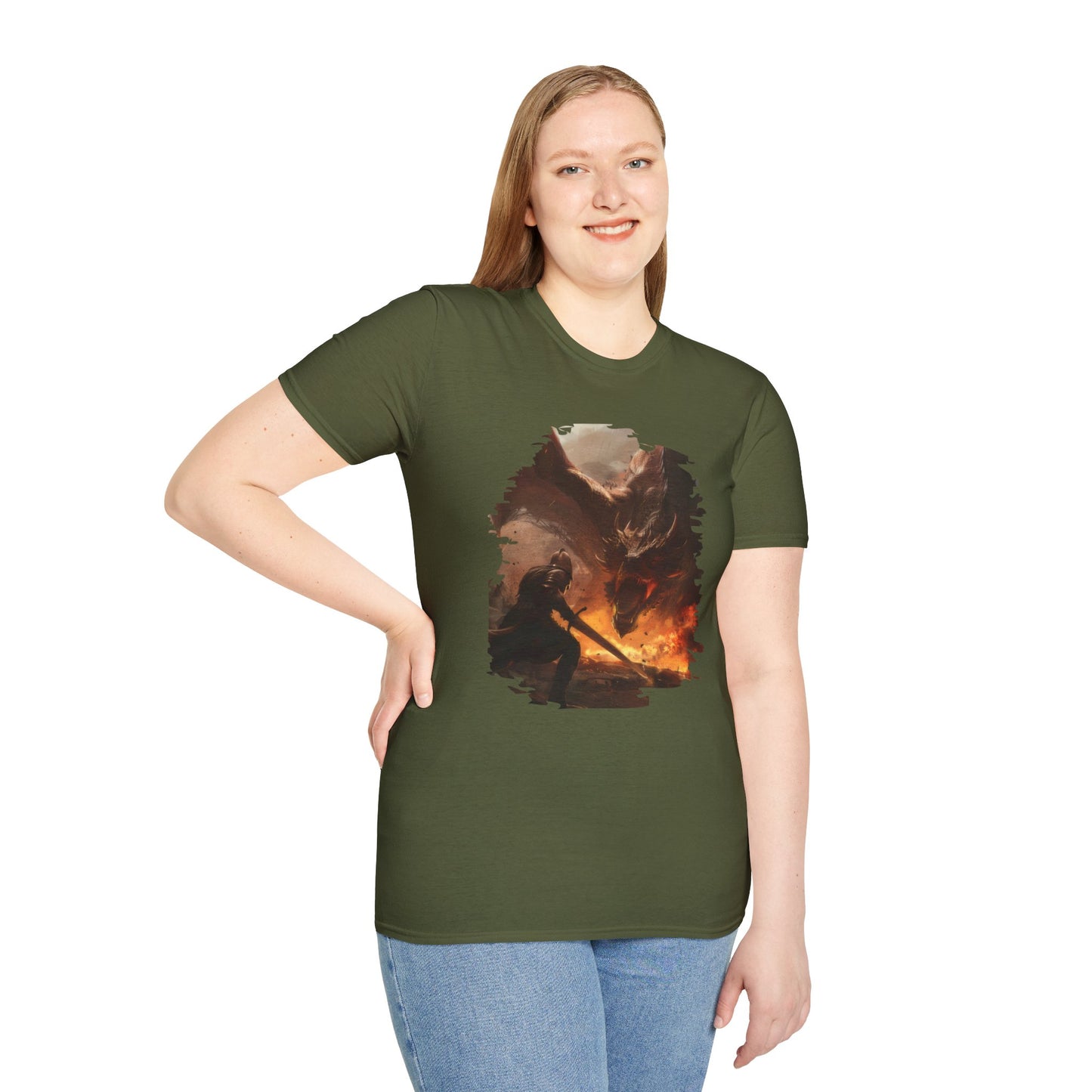 Fighter and Dragon - Unisex Softstyle T-Shirt