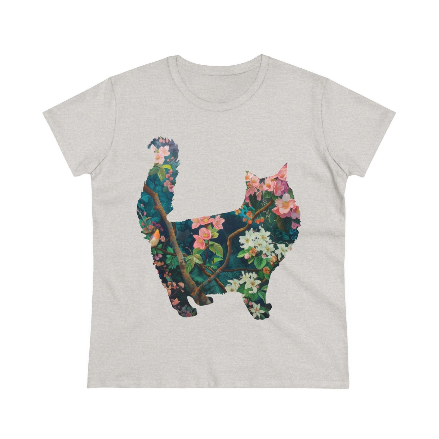 Flowery Cat - Women's Midweight Cotton Tee