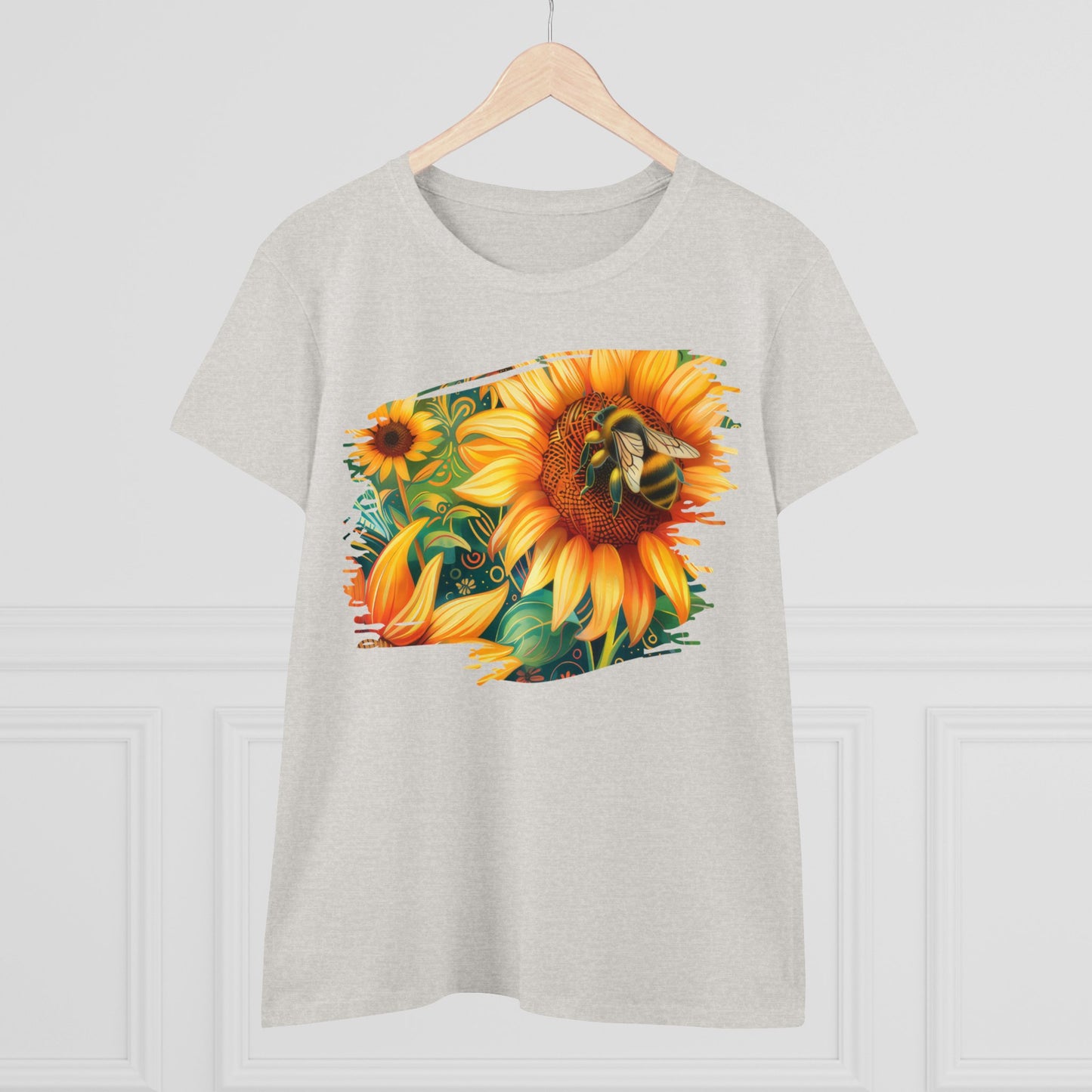 Sunflowers and Bee - Women's Midweight Cotton Tee