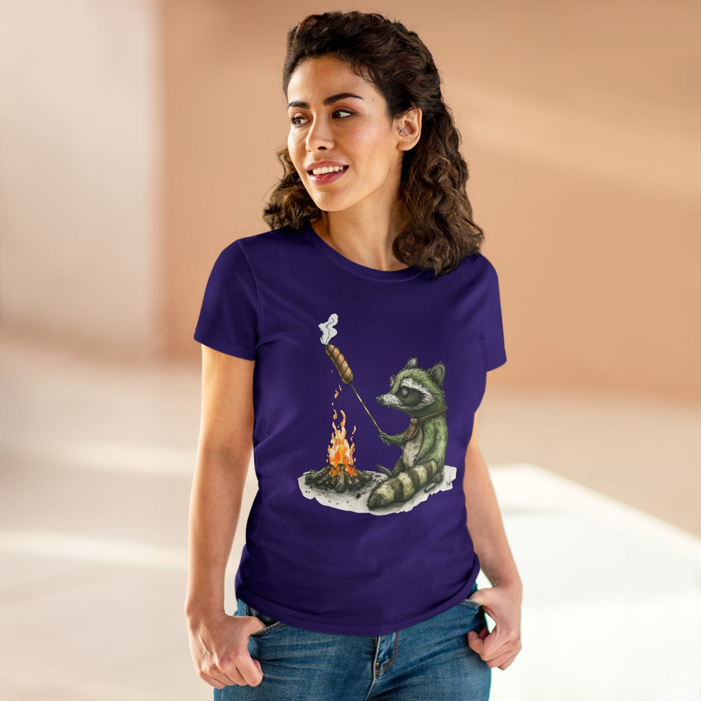 Raccoon Campfire - Women's Midweight Cotton Tee