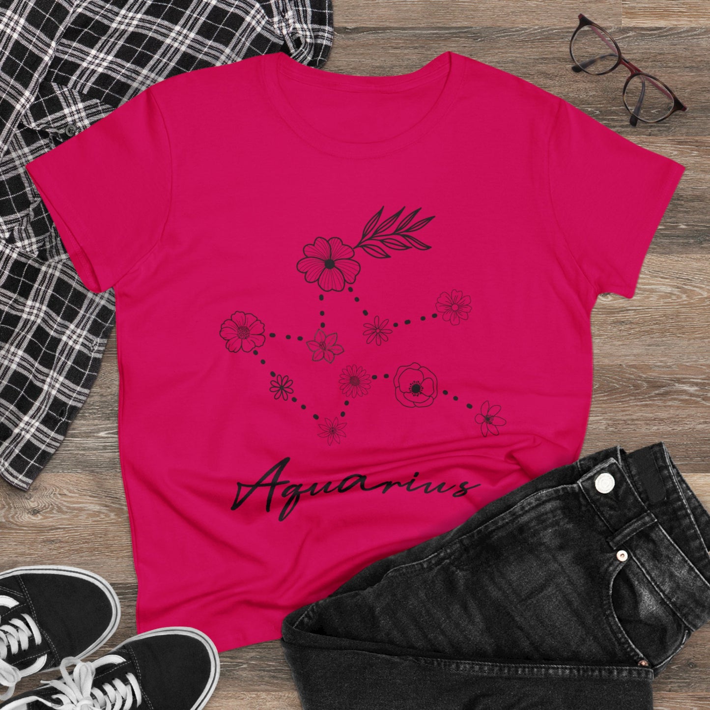 Flower Constellation - Aquarius - Astrology - Women's Midweight Cotton Tee