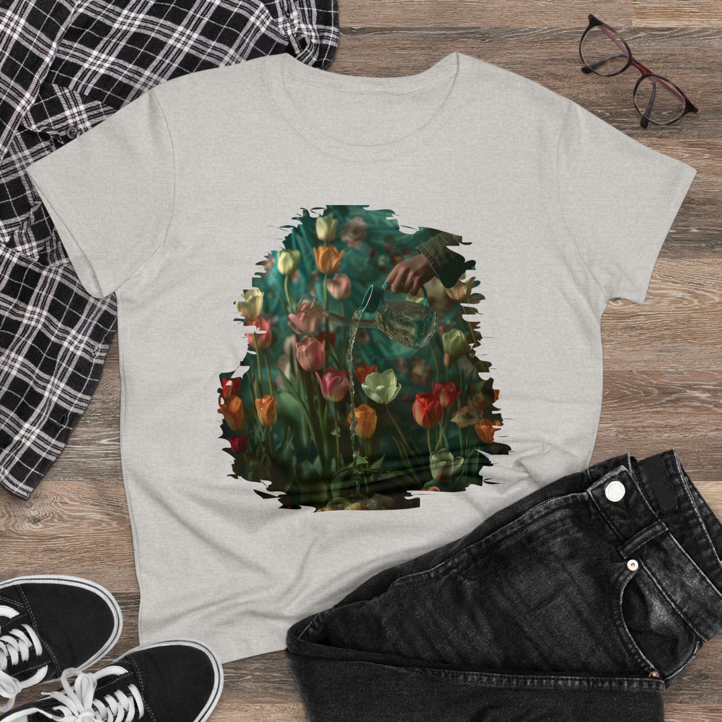 Watering Tulips - Women's Midweight Cotton Tee