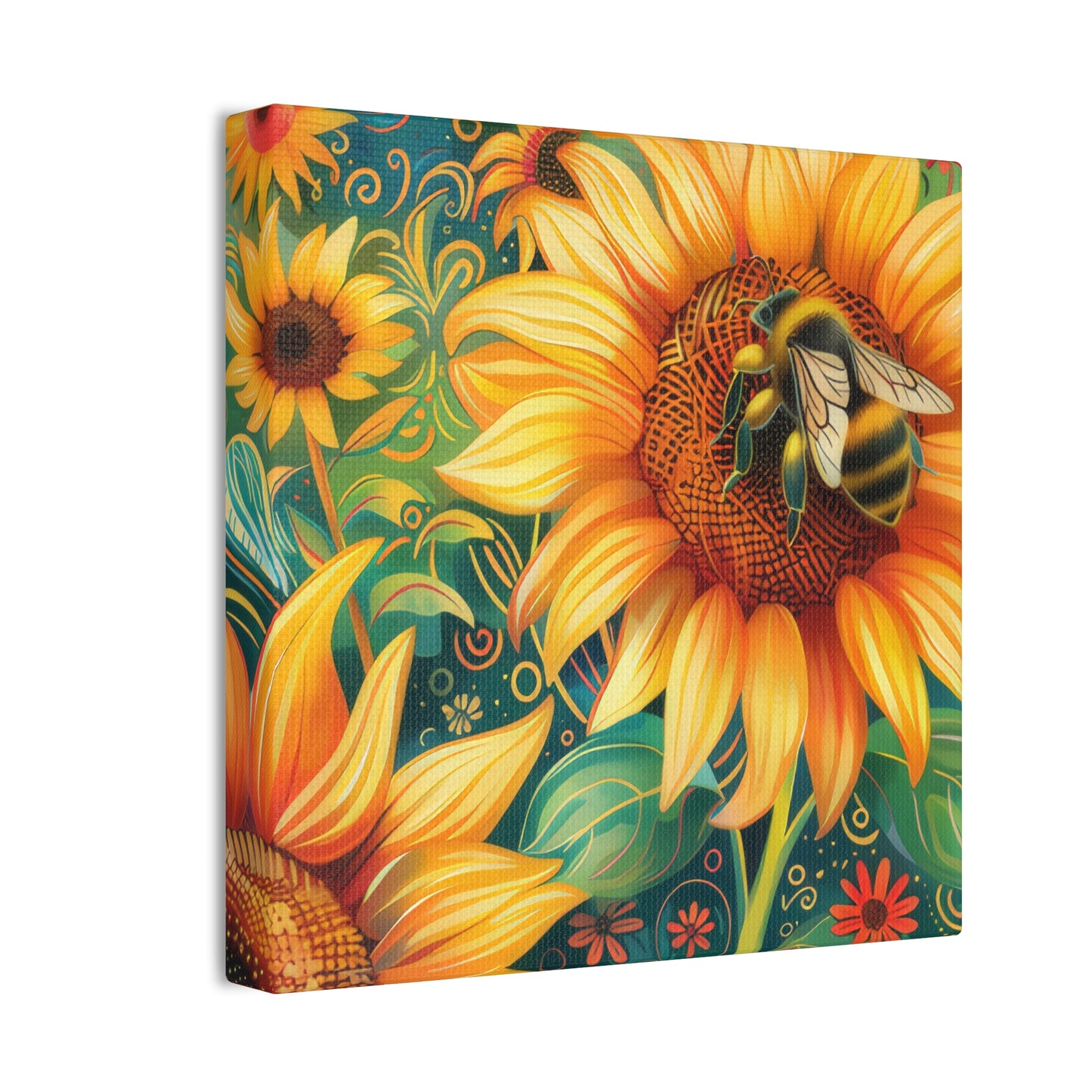 Sunflower and Bee - Canvas Stretched, 0.75"