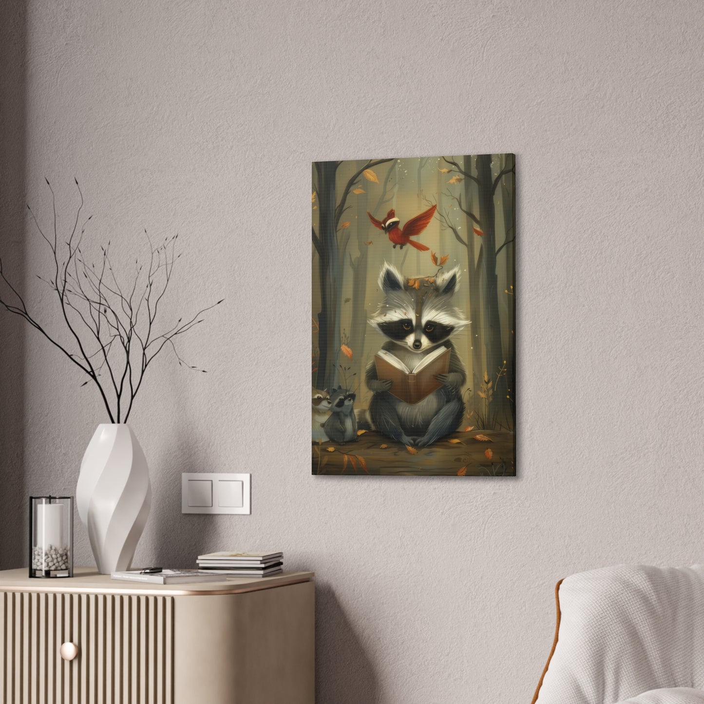 Reading Raccoon - Canvas Stretched, 0.75"