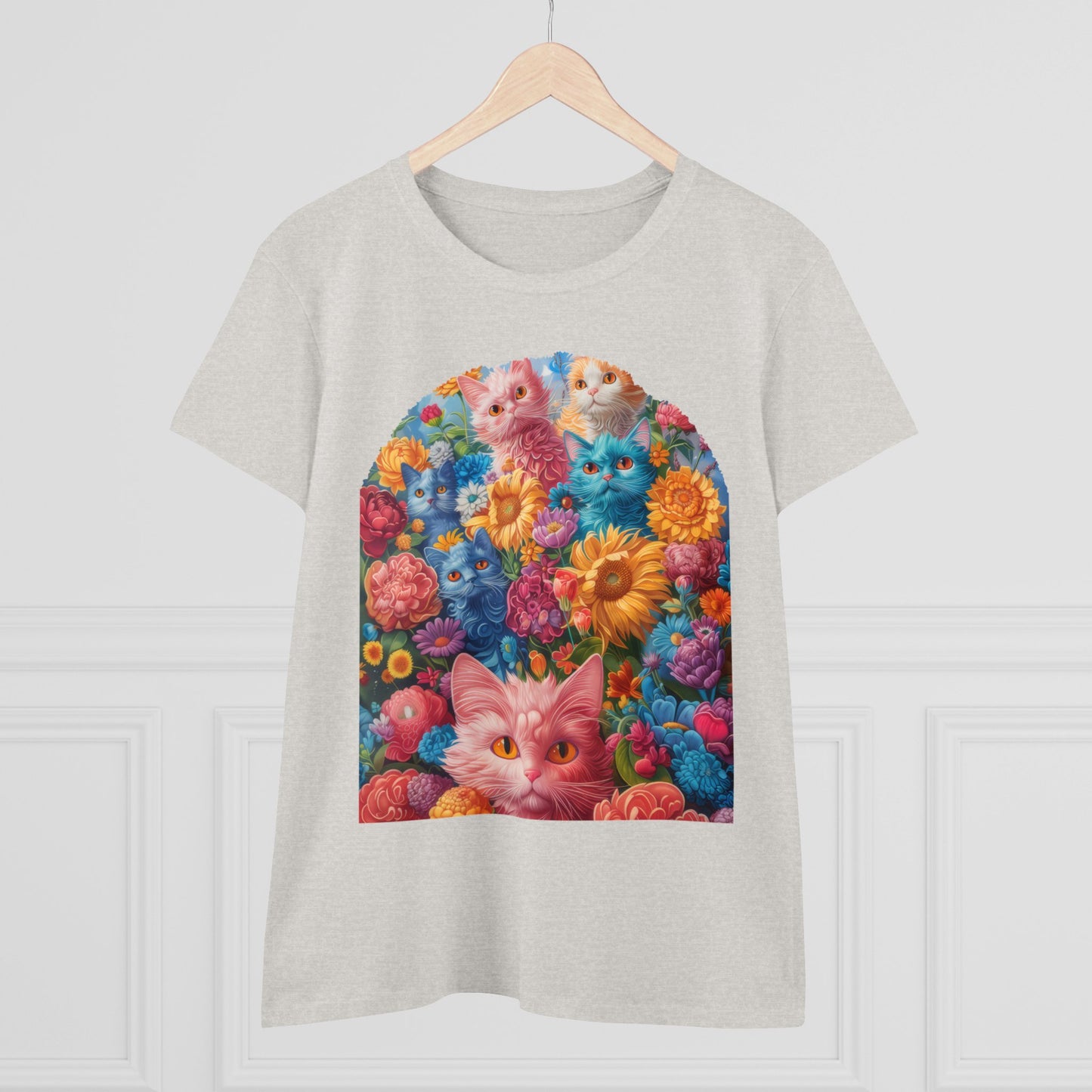 Cats and Flowers - Women's Midweight Cotton Tee