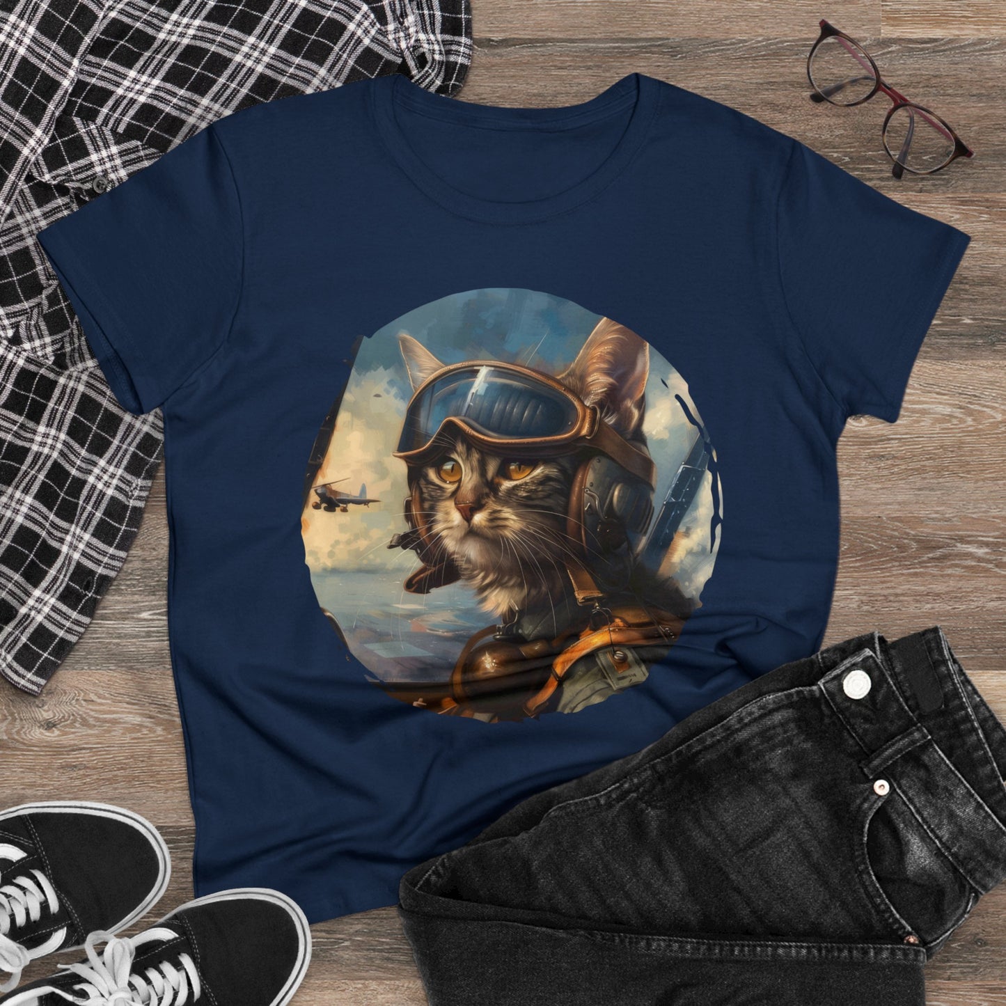 Fighter Pilot Kitty - Women's Midweight Cotton Tee