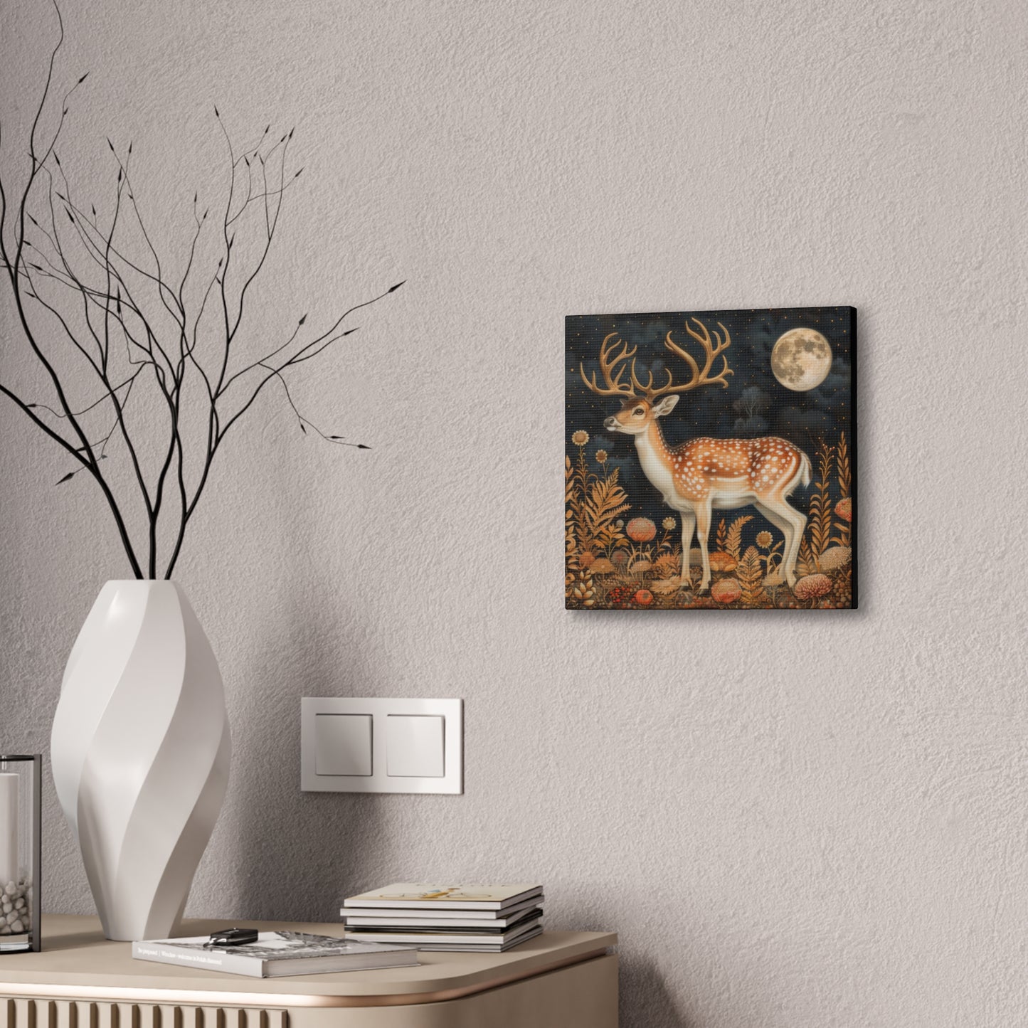 Deer and Moon - Canvas Stretched, 0.75"